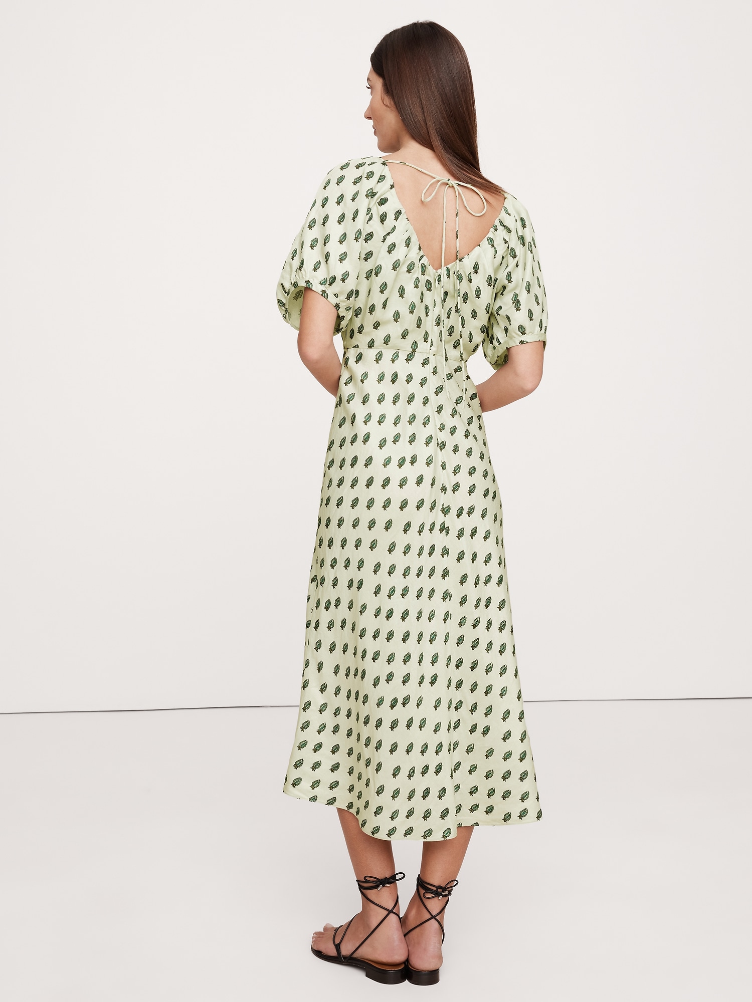 Viscose-Linen Ruched Midi Dress