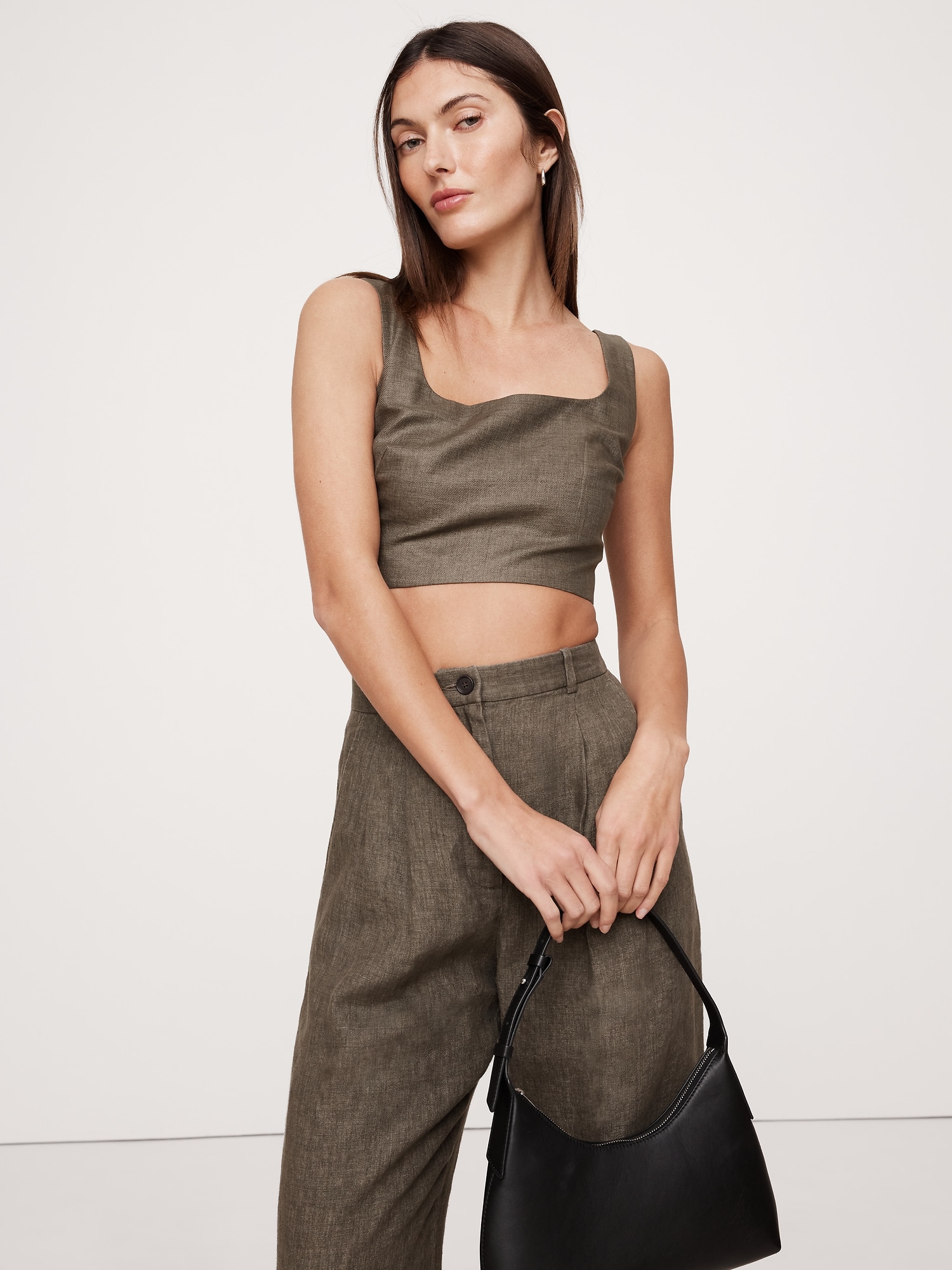 Linen Square-Neck Cropped Tank