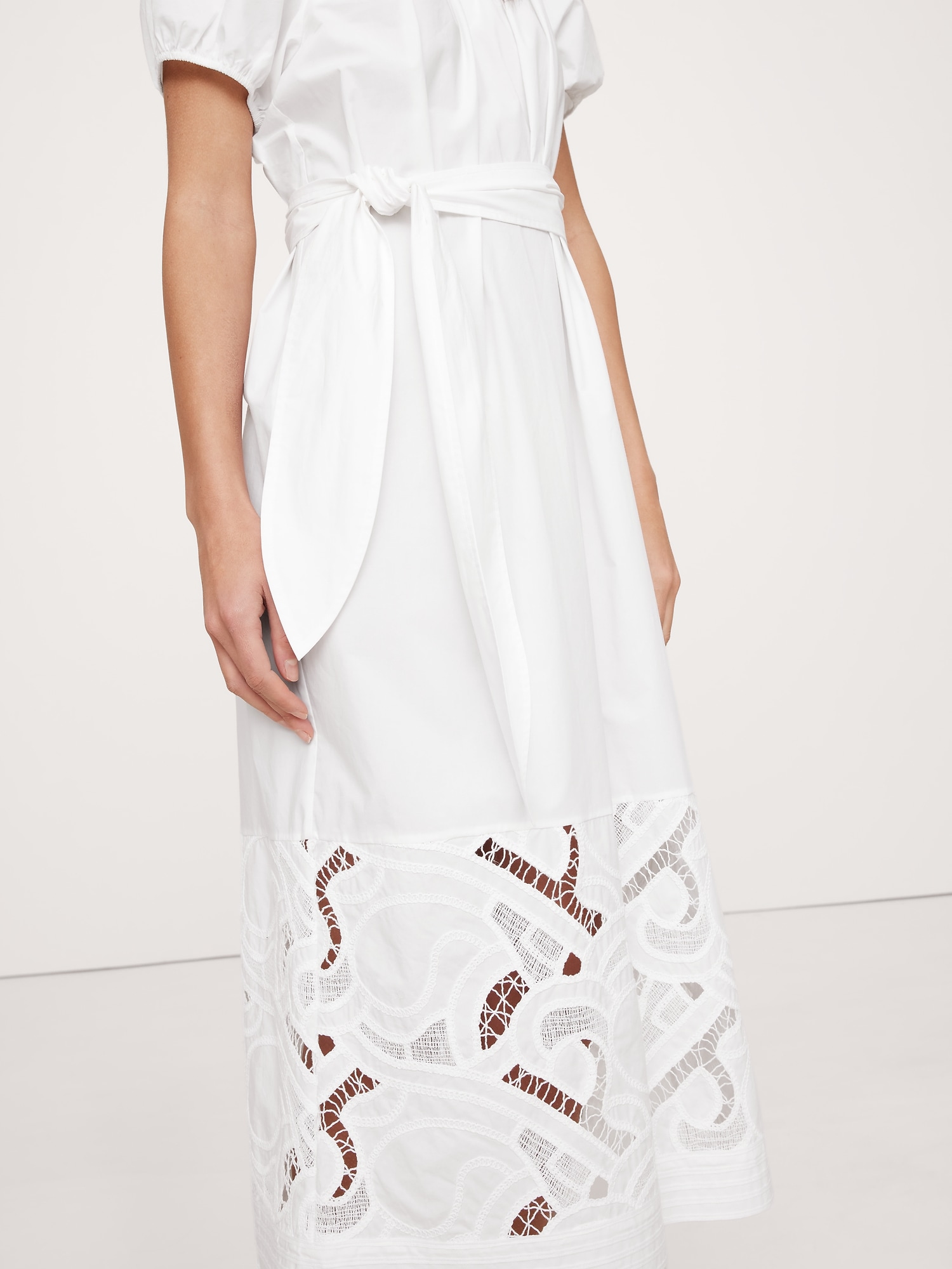 Embroidered Cotton Poplin Ruched Dress