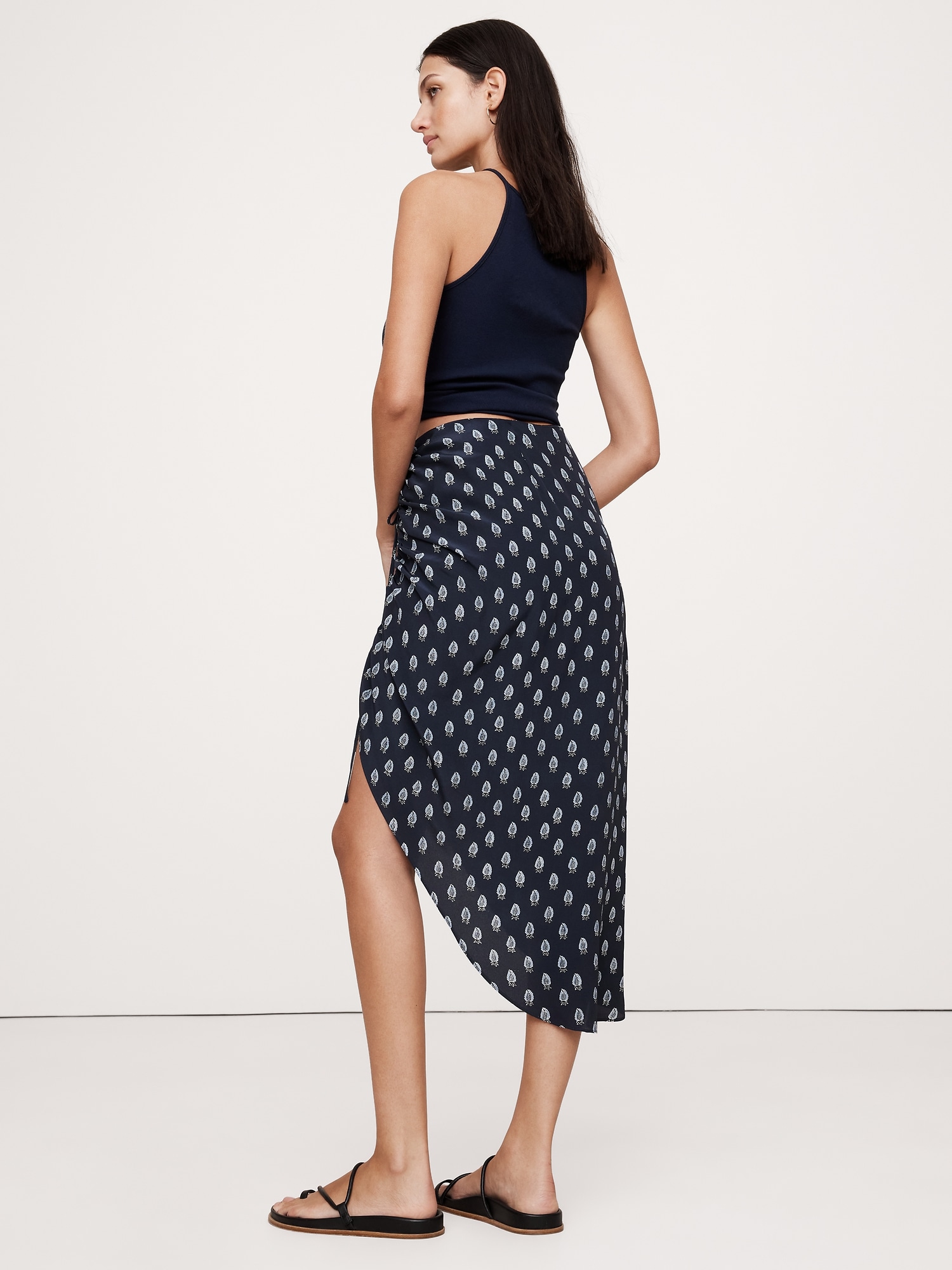 Matte Silk Side-Ruche Skirt