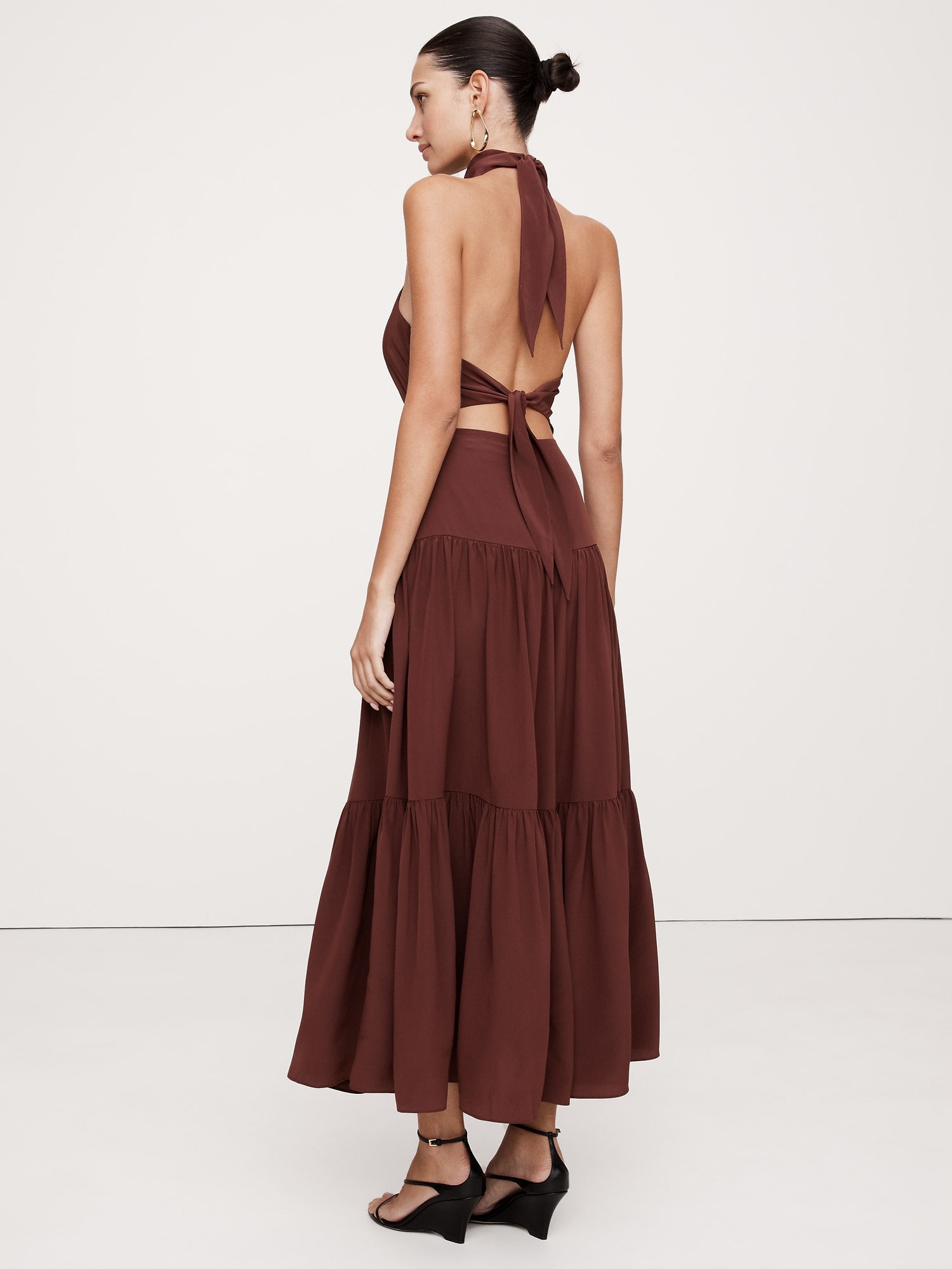 Silk Crepe de Chine Halter Maxi Dress