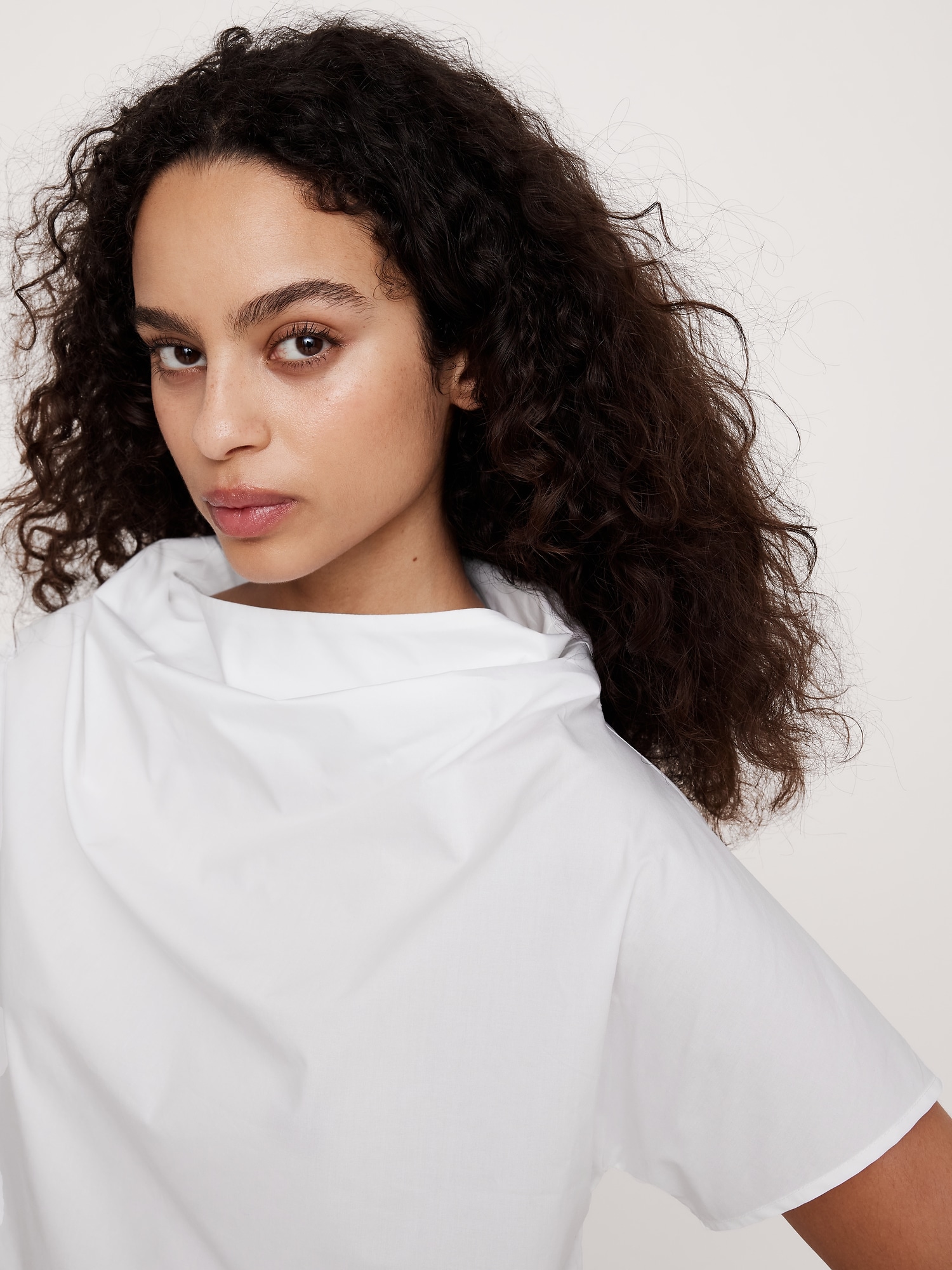 Oversized Poplin Funnel-Neck Top