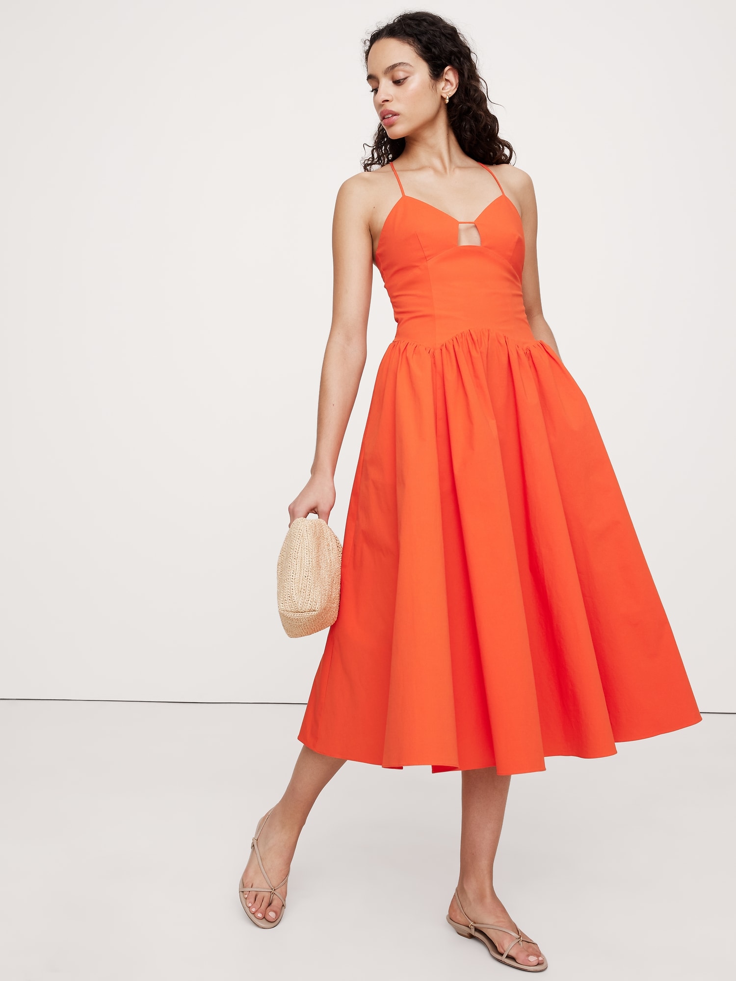 Stretch-Poplin Long Midi Dress