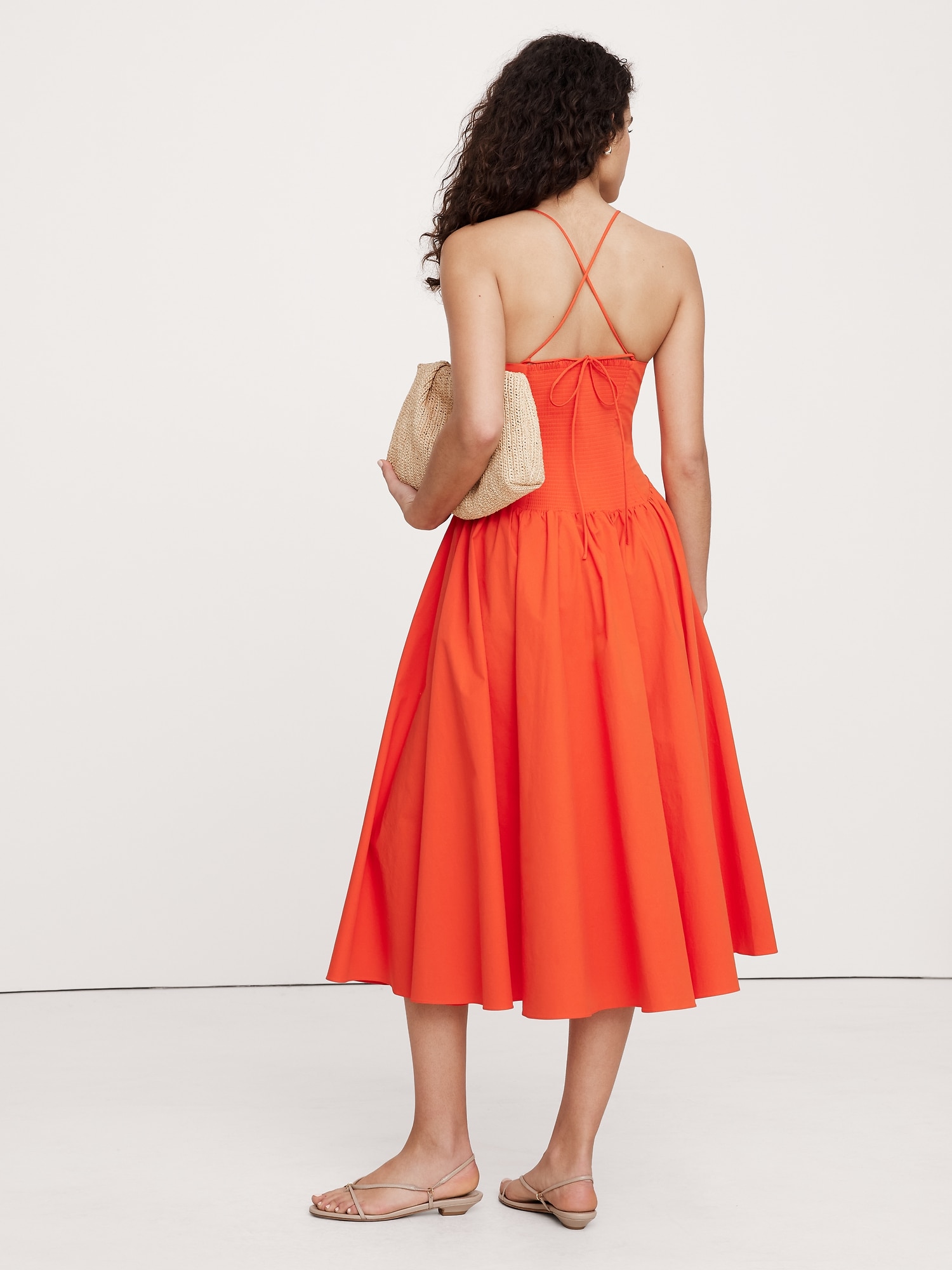 Stretch-Poplin Long Midi Dress