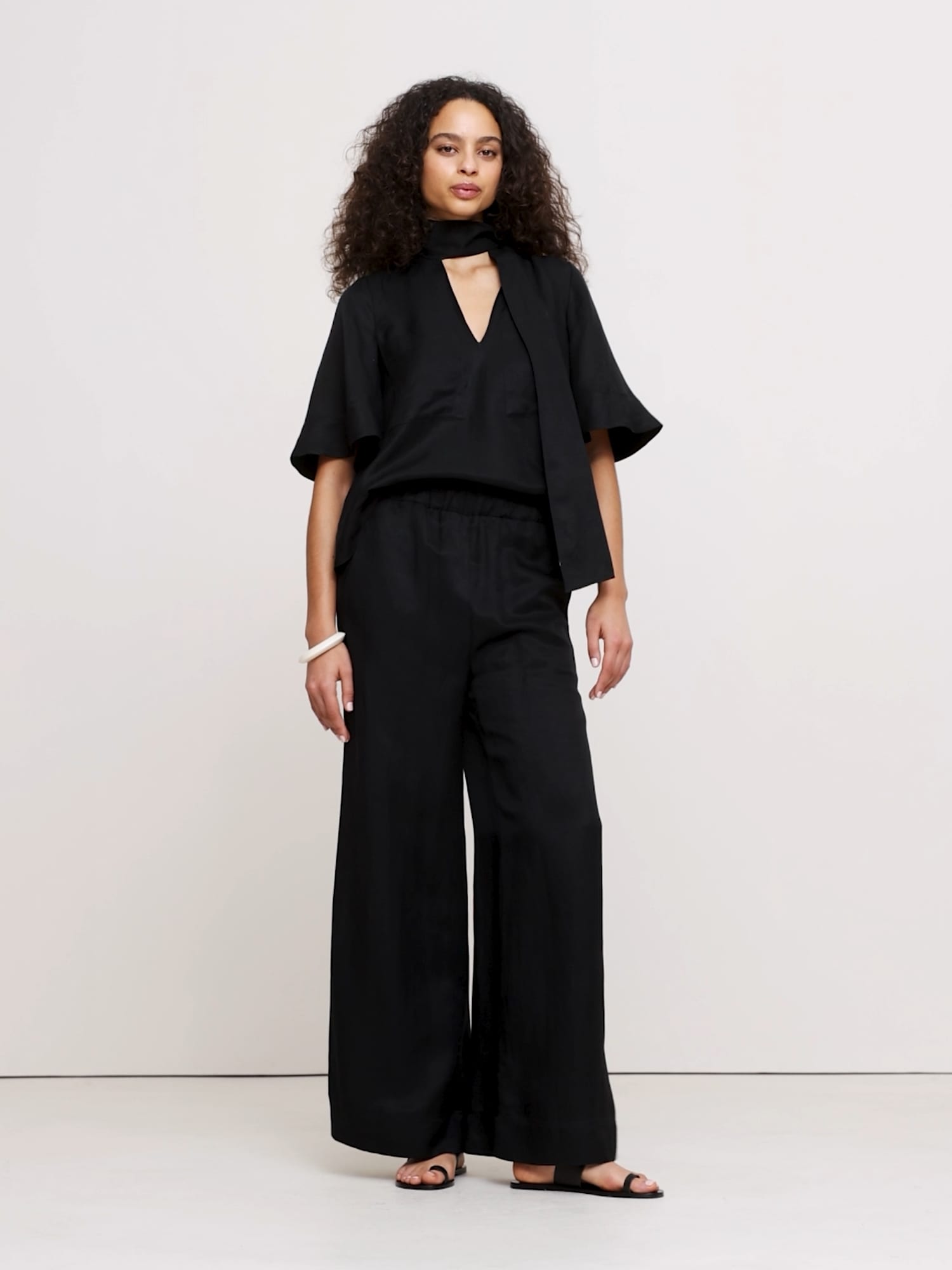 Image number 2 showing, High-Rise Wide-Leg Viscose-Linen Pull-On Pant