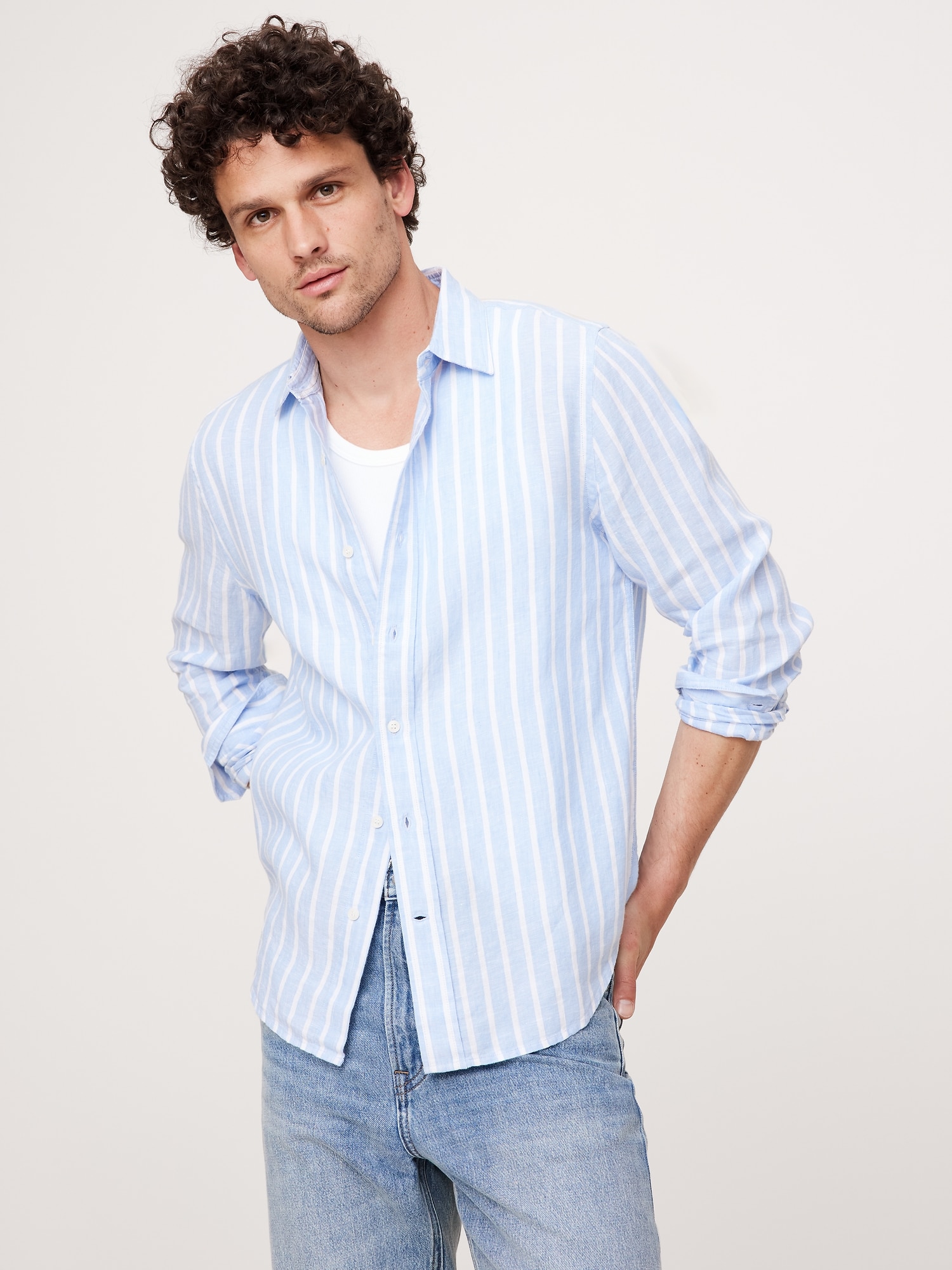 Chemise à coupe standard en lin - Bleu