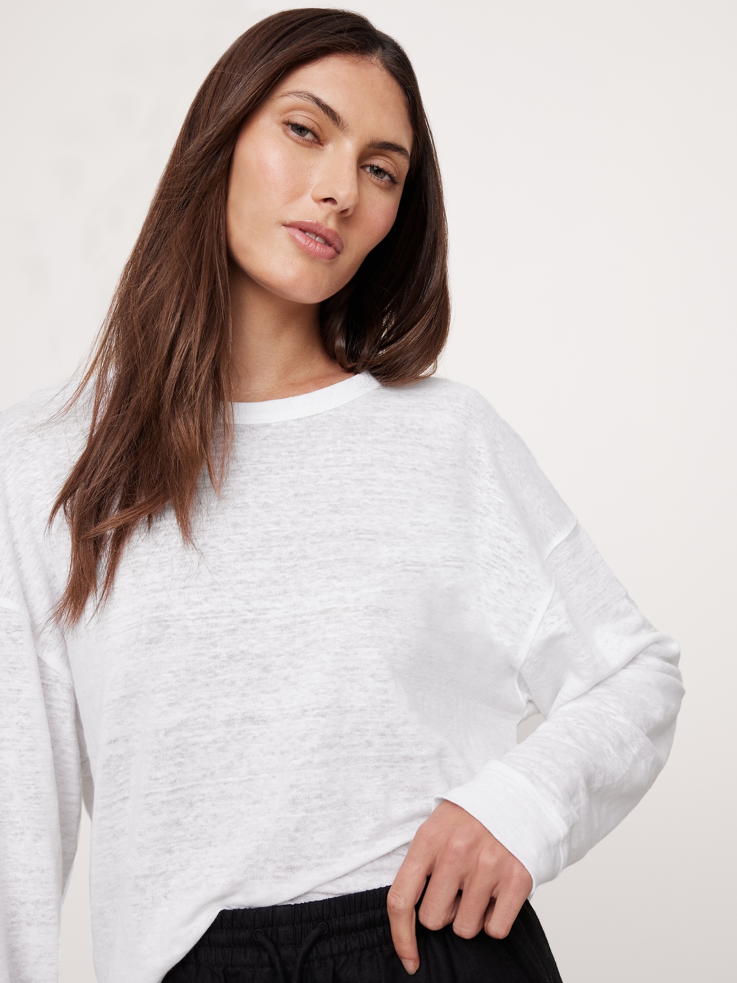 Linen Long-Sleeve Dolman T-Shirt