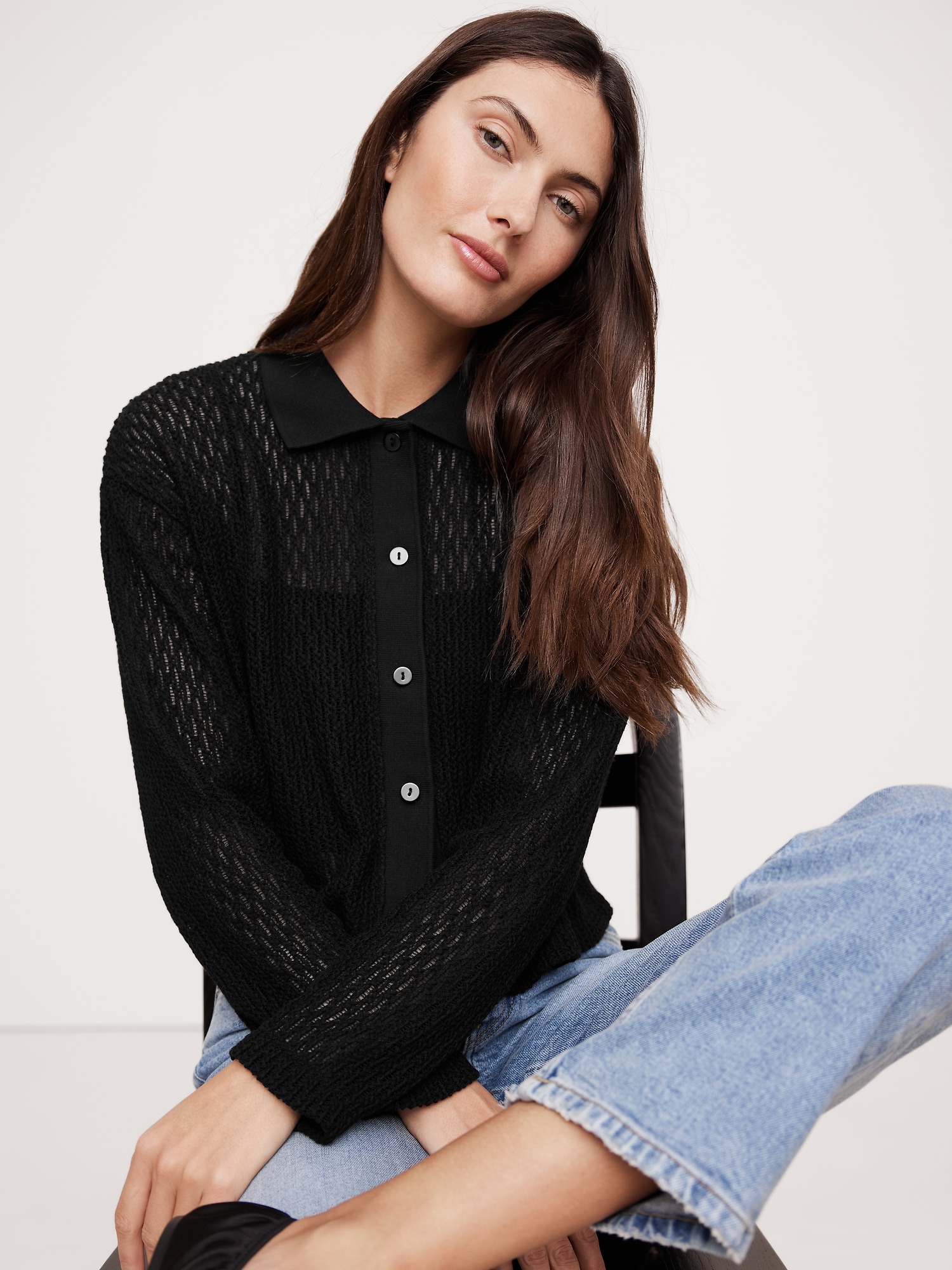 Mesh Polo Cardigan