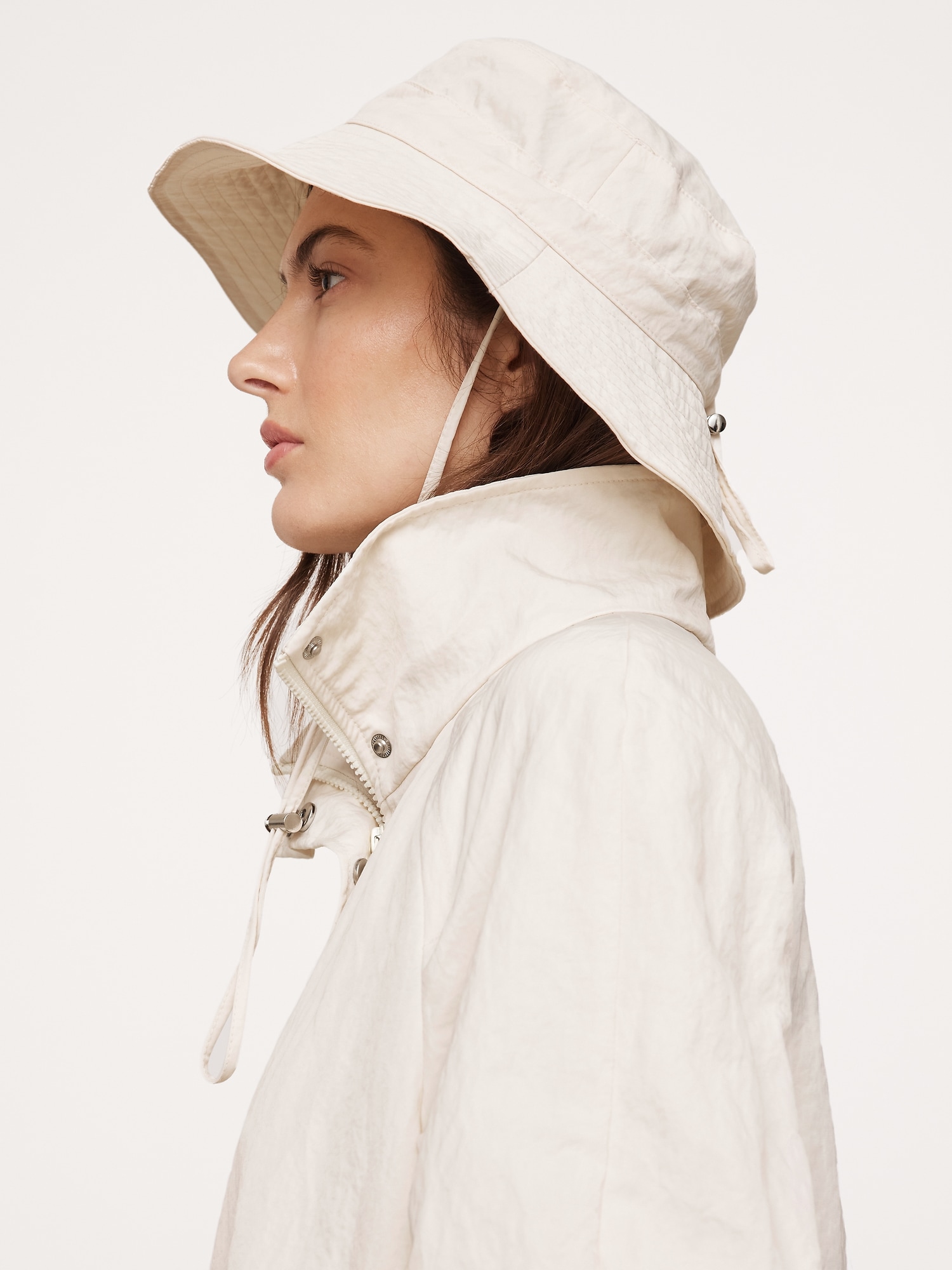 Water-Resistant Coat with Bucket Hat