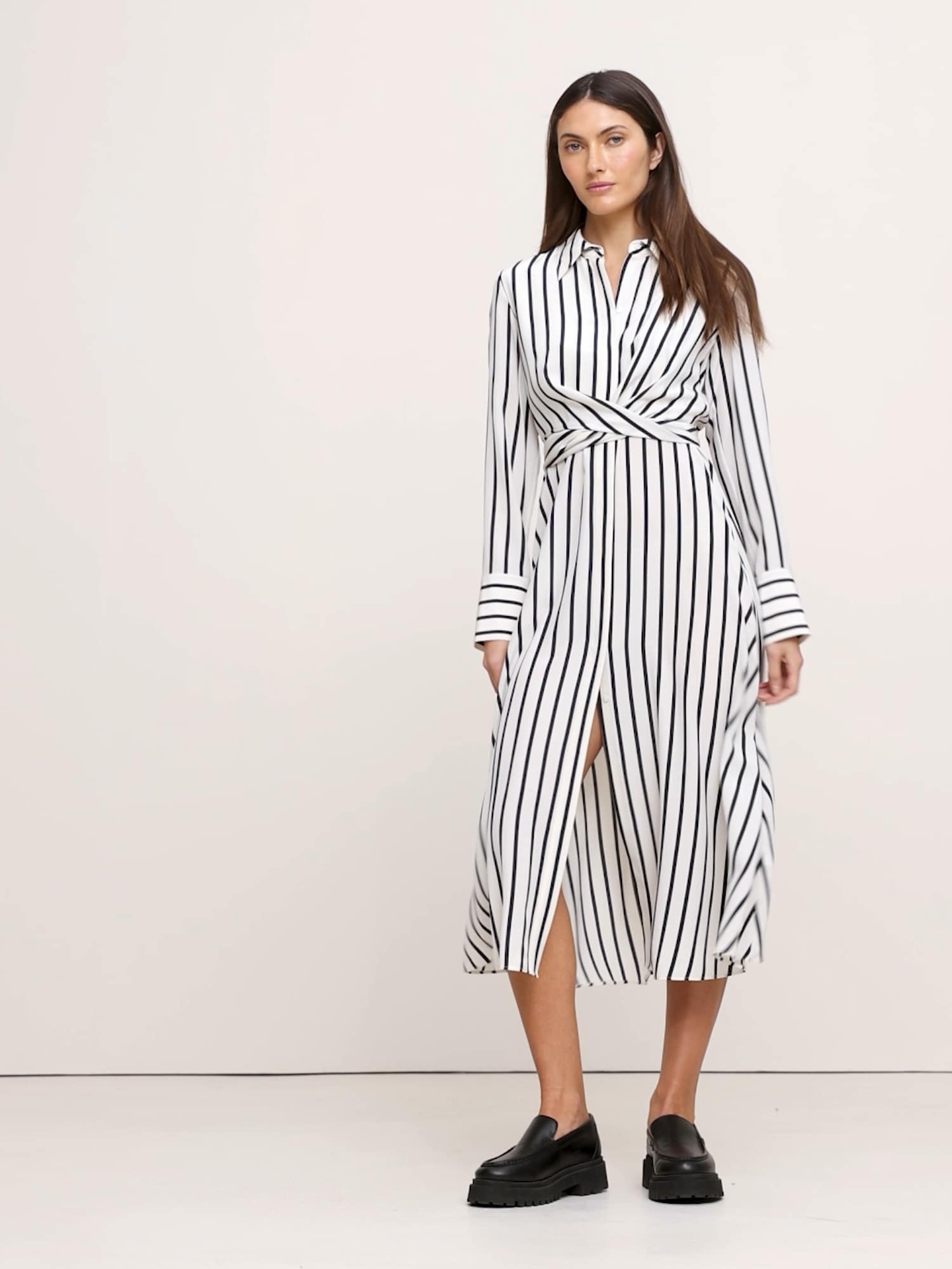 Image number 2 showing, Matte Silk Twist-Front Shirt Dress