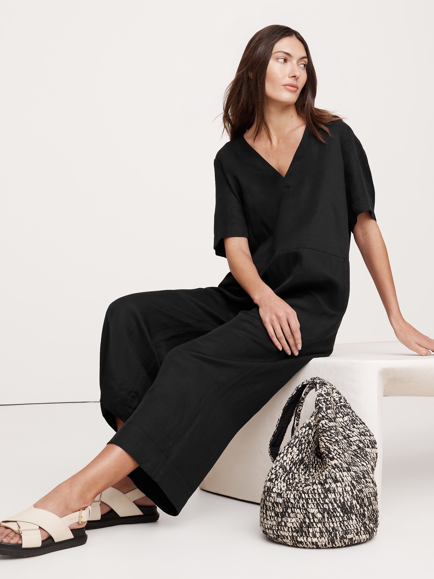 Viscose-Linen Wide-Leg Jumpsuit