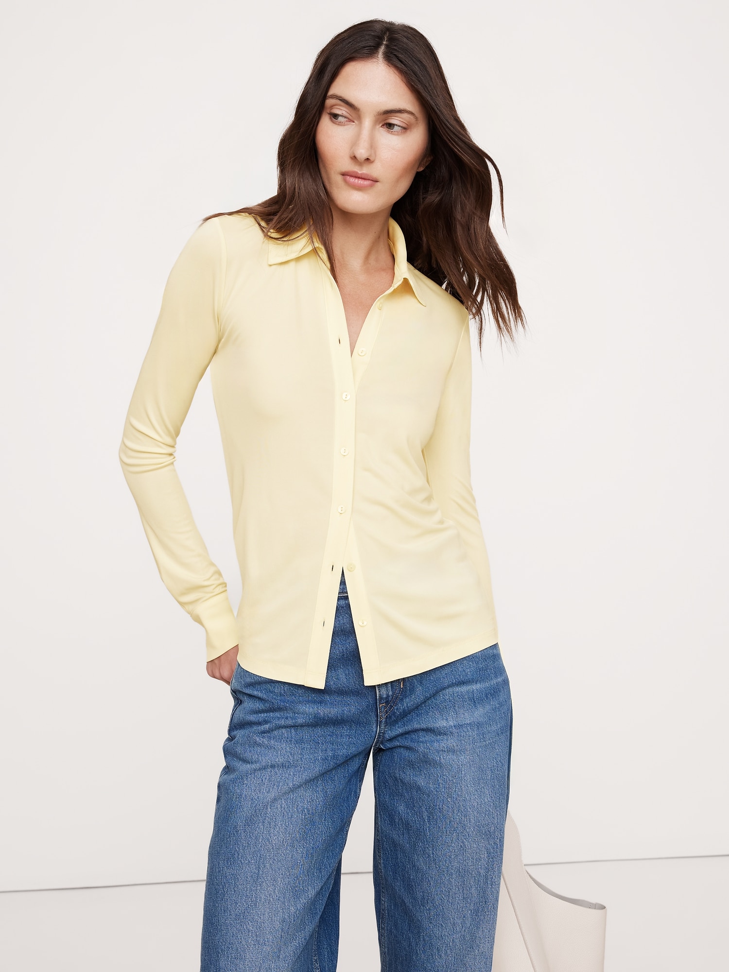 Crepe Knit Button-Down Shirt