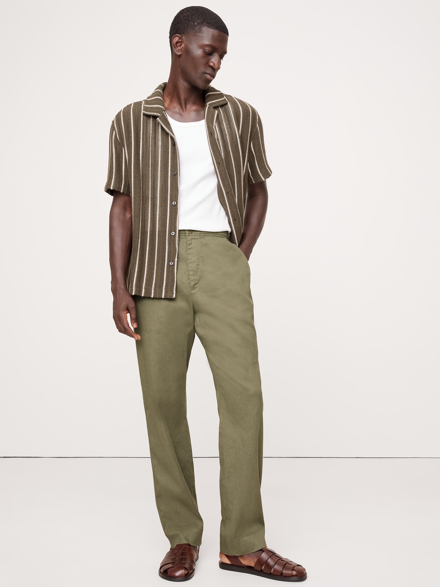 Italian Linen-Cotton Pull-On Pant - Green