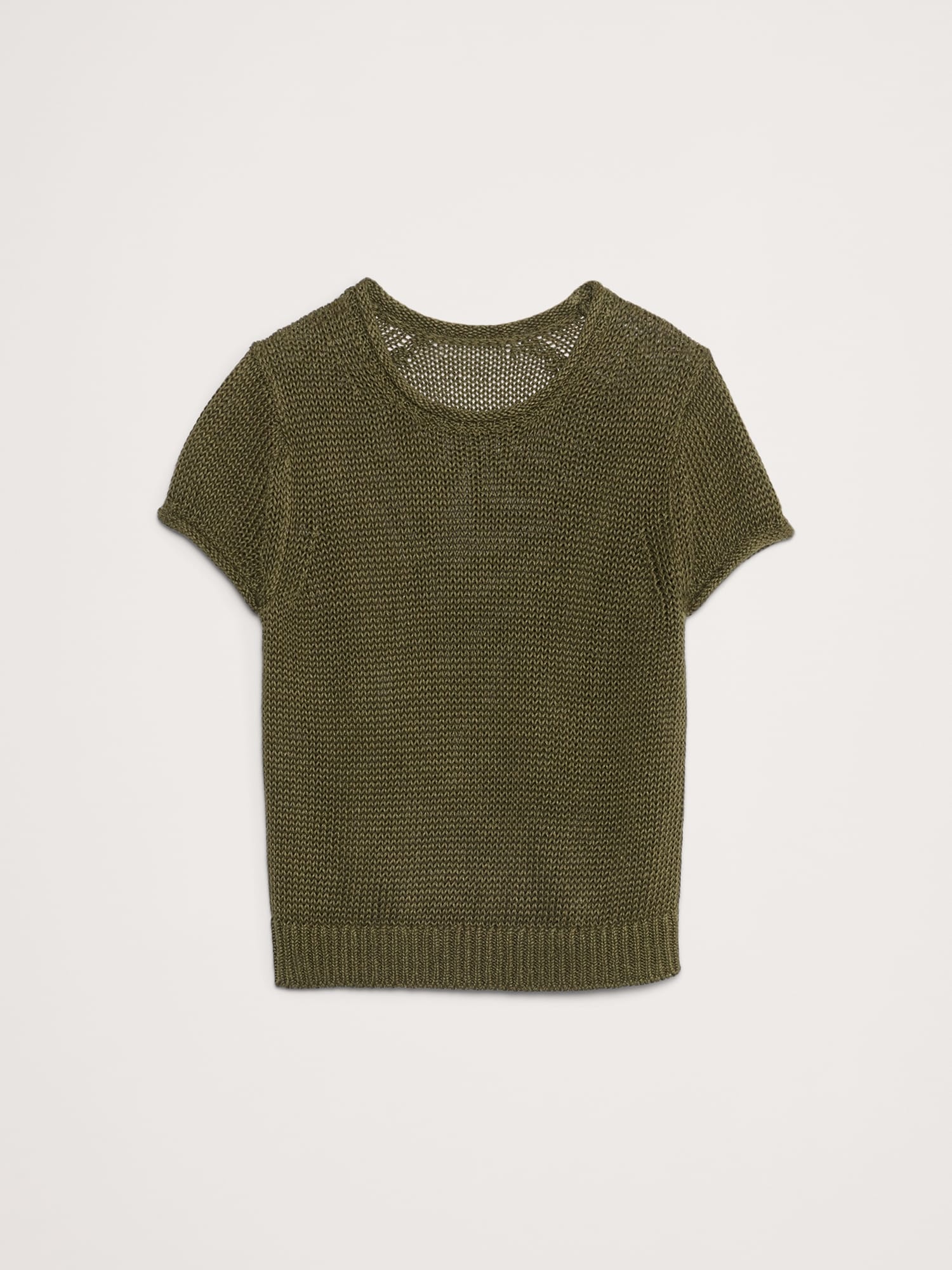 Fitted Linen Short-Sleeve Sweater