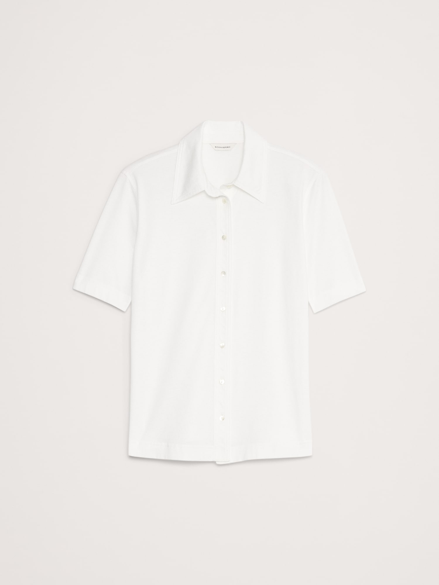 Silky Cotton Short-Sleeve Button-Down Top