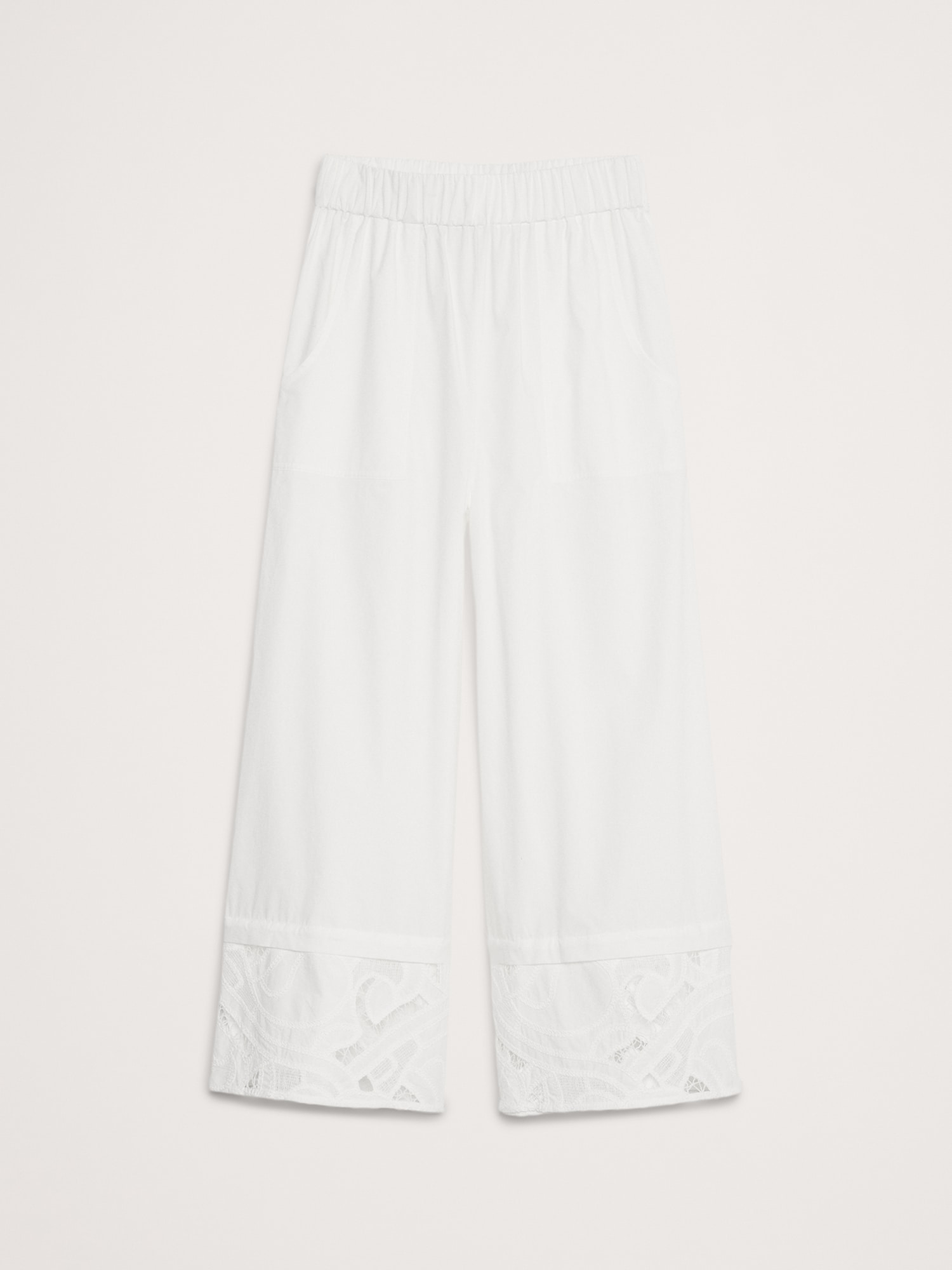 High-Rise Wide-Leg Embroidered Cotton Poplin Cropped Pull-On Pant