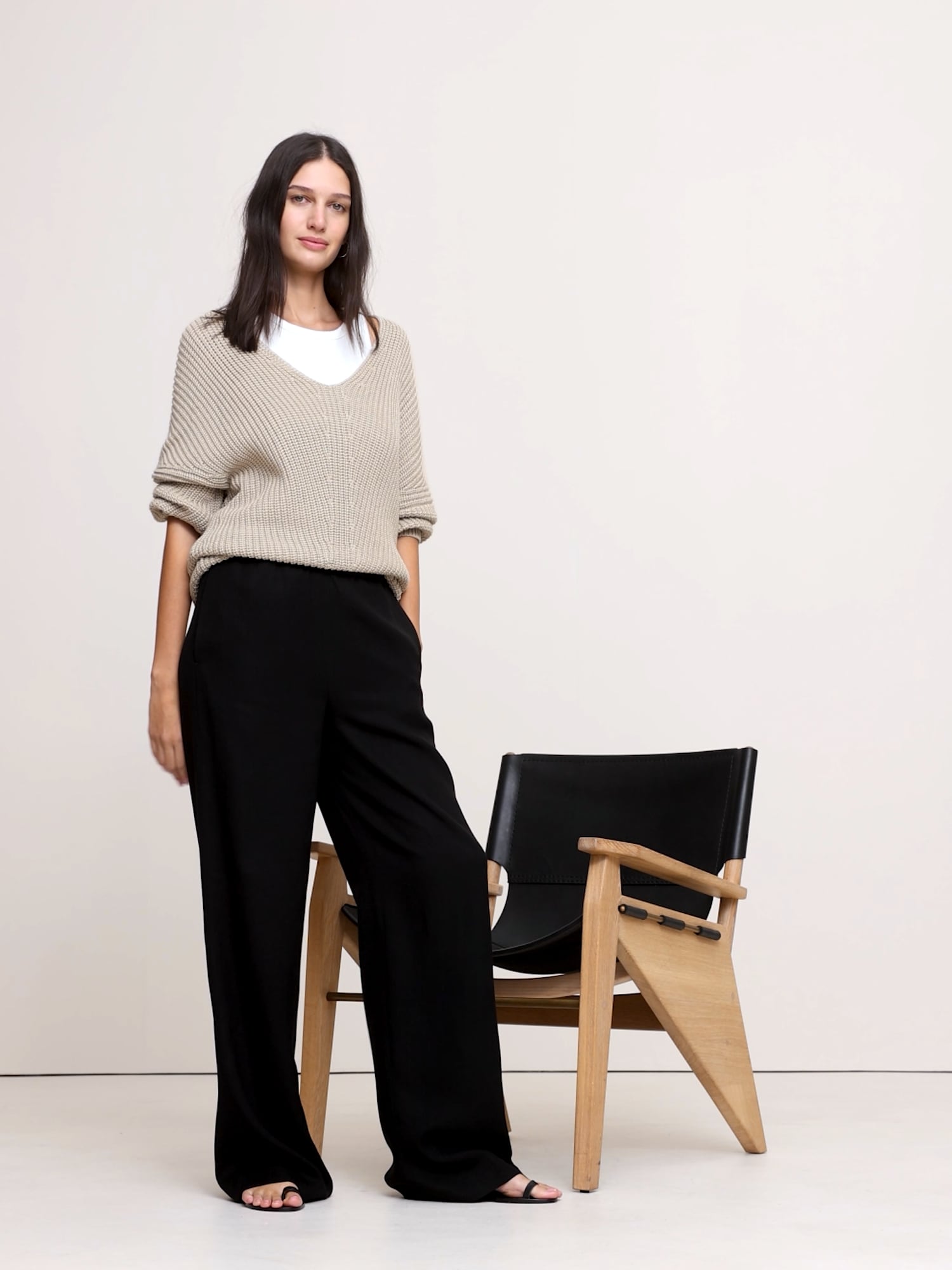 Image number 2 showing, Pull-On Wide-Leg Drapey Twill Pant