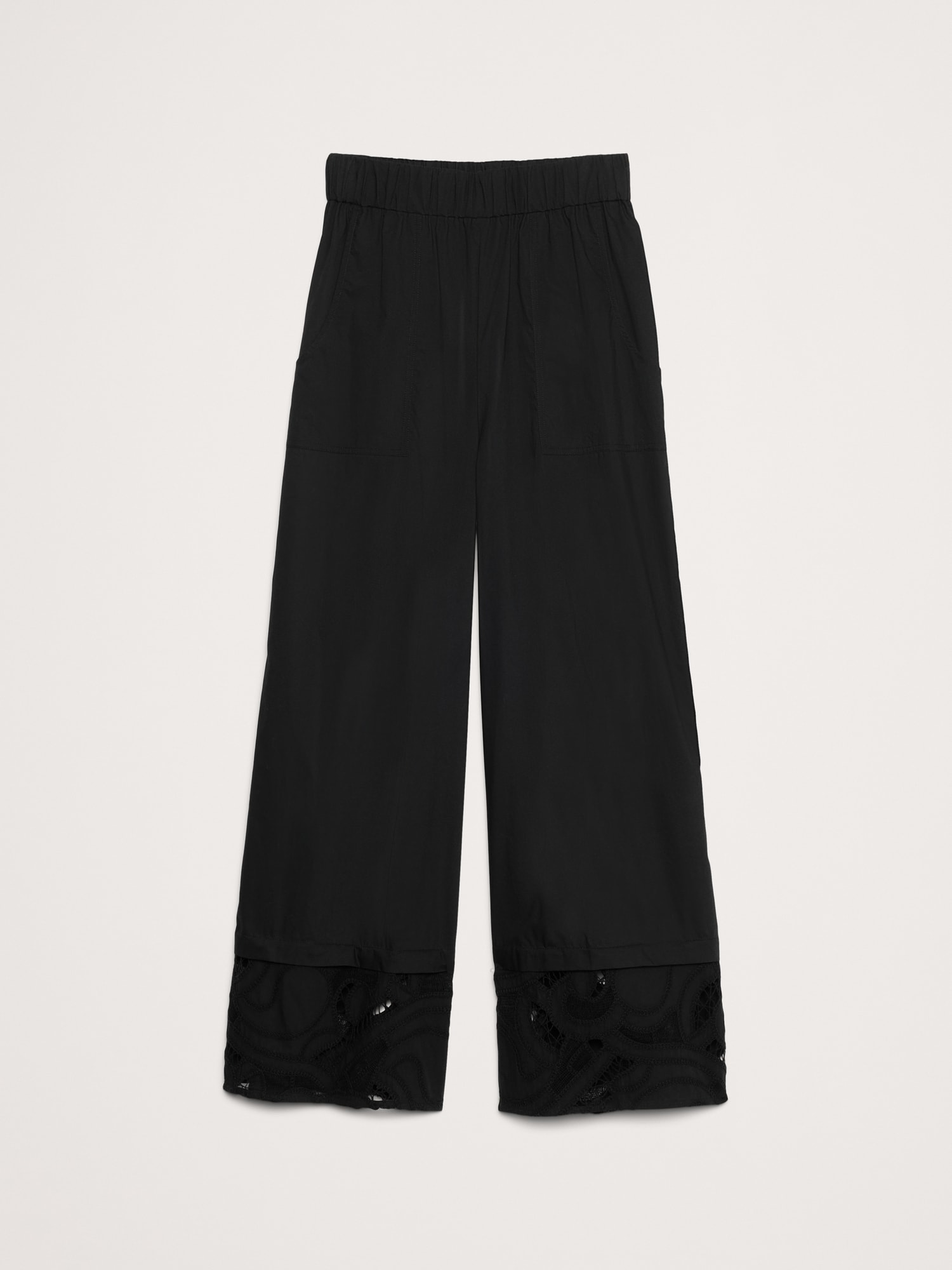 High-Rise Wide-Leg Embroidered Cotton Poplin Cropped Pull-On Pant