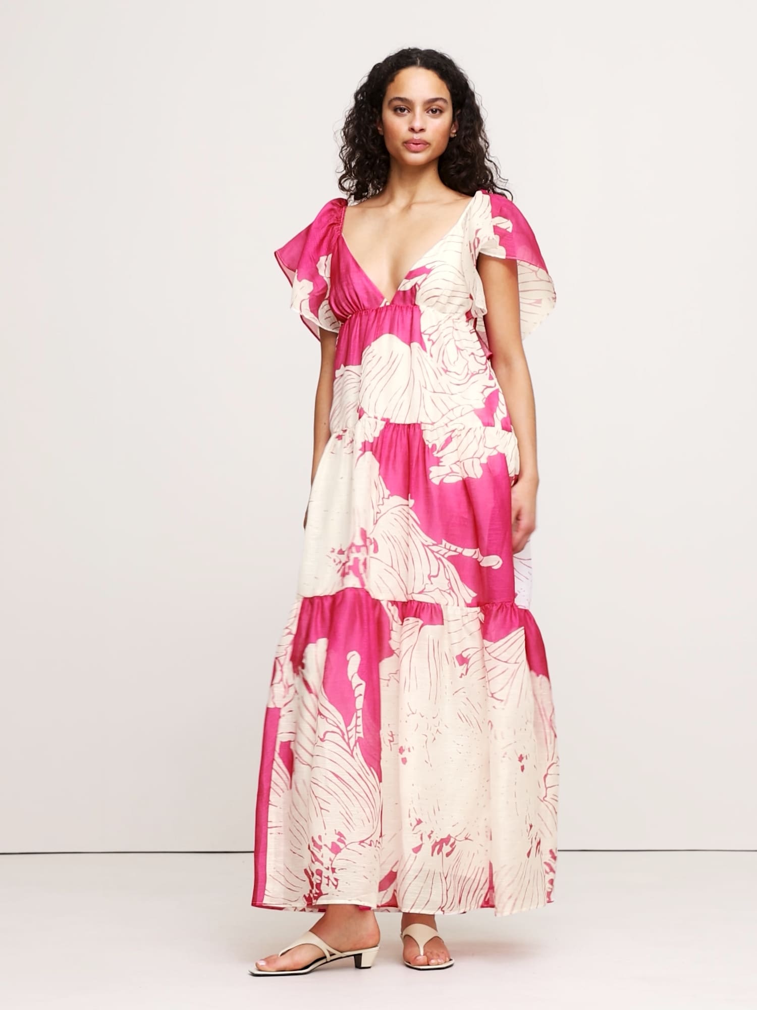 Image number 2 showing, Linen-Silk Tiered Maxi Dress