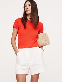 Fitted Linen Short-Sleeve Sweater | Banana Republic