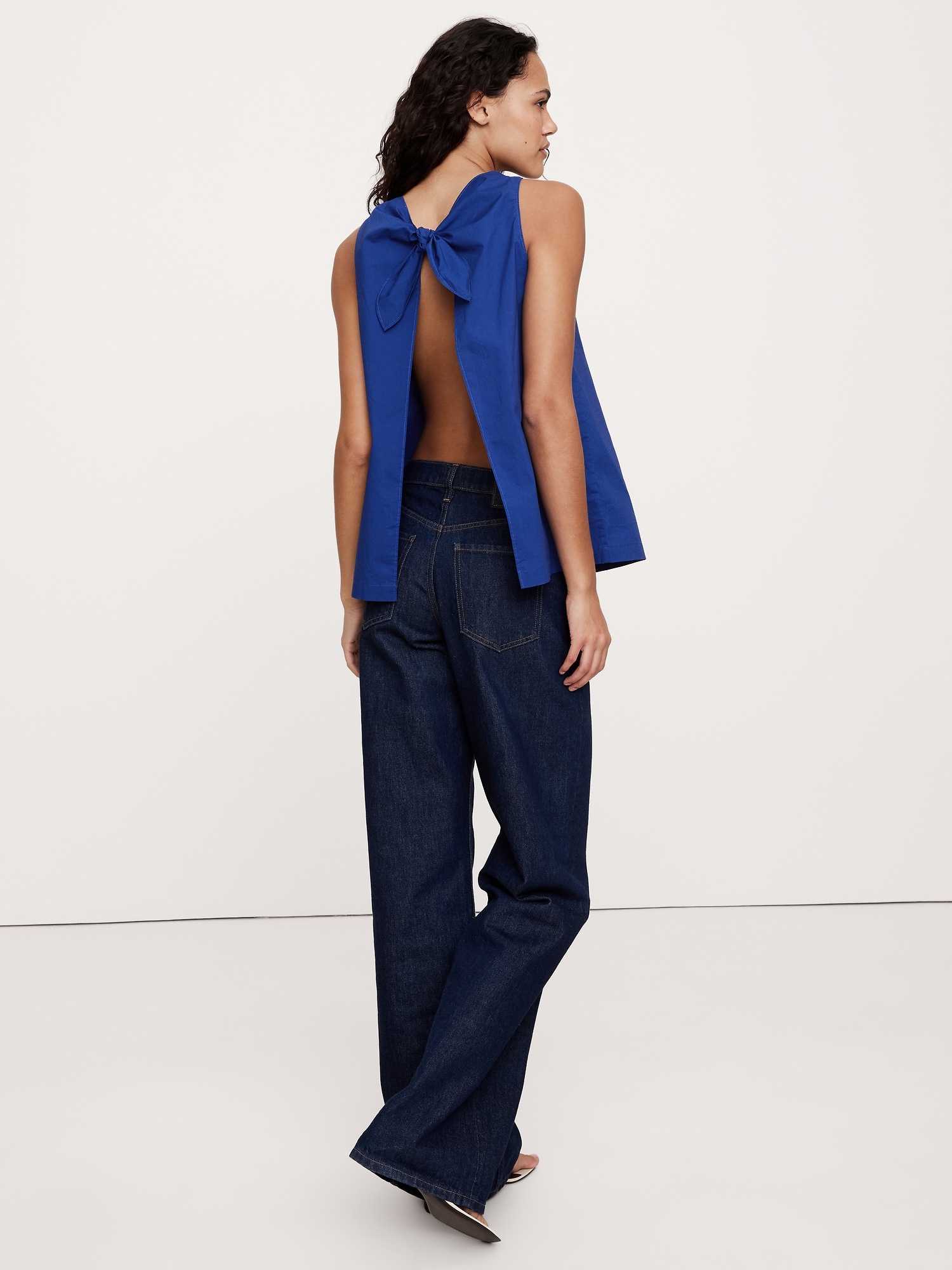 Poplin Cowl-Neck Open-Back Top