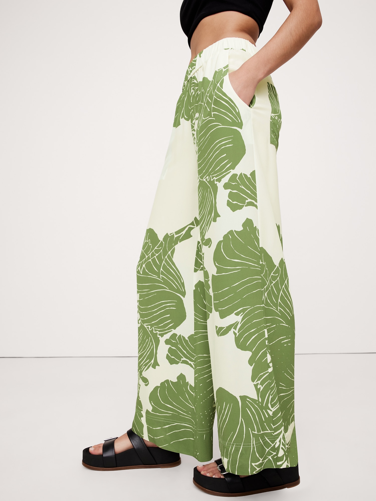 Pull-On Wide-Leg Matte Silk Pant
