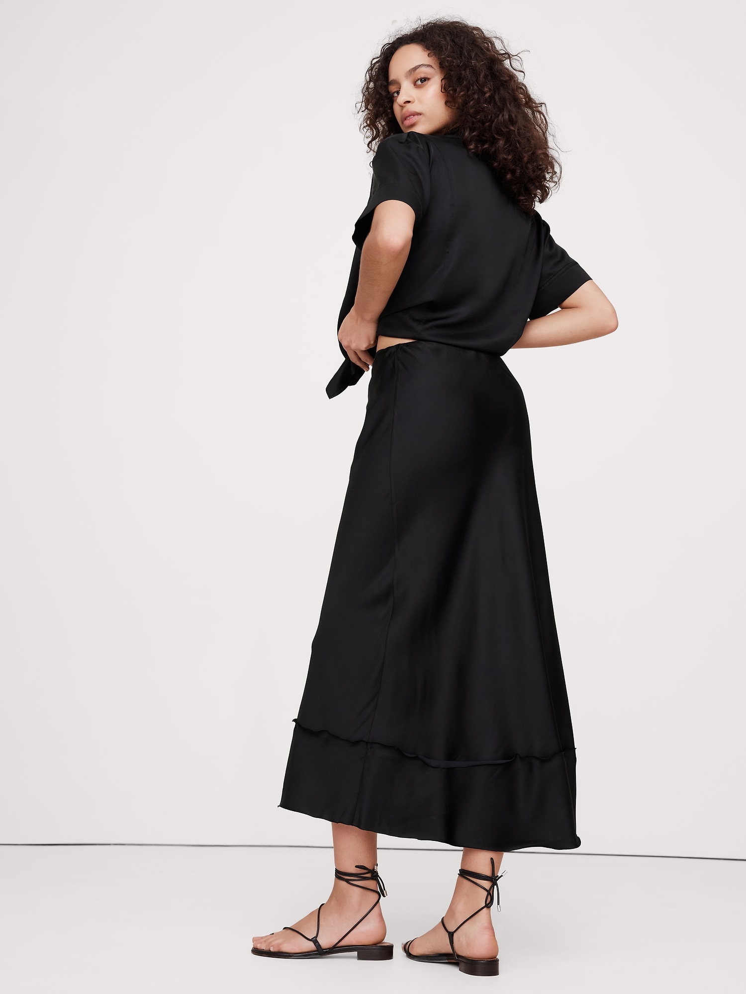 Satin Long Midi Skirt