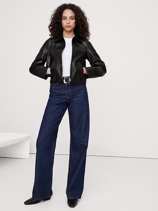 074020 BANANA REPUBLIC レザー ジップ ジャケット XS BANANA REPUBLIC公式オンラインストア | レザー バイカージャケット