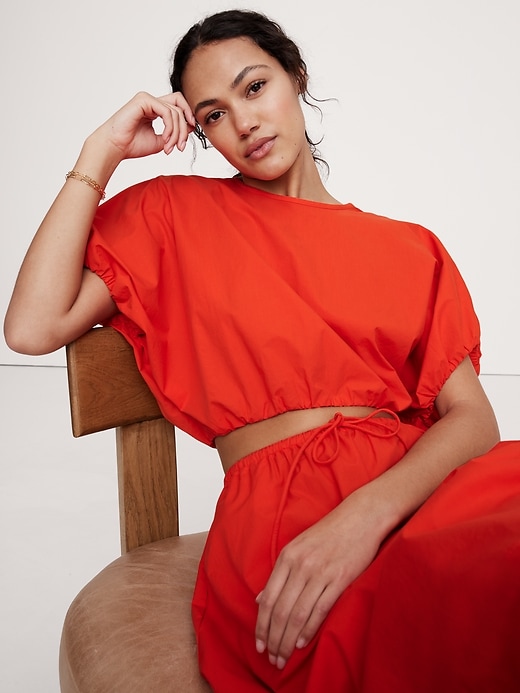 Cotton Poplin Bubble-Hem Cropped Top | Banana Republic