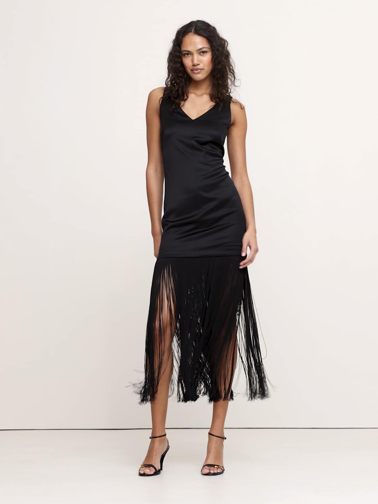 Image number 2 showing, Fringe Stretch-Satin V-Neck Maxi Dress