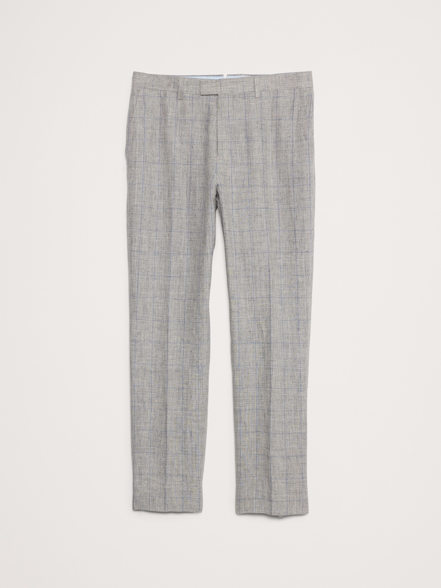 Straight Plaid Linen Suit Pant