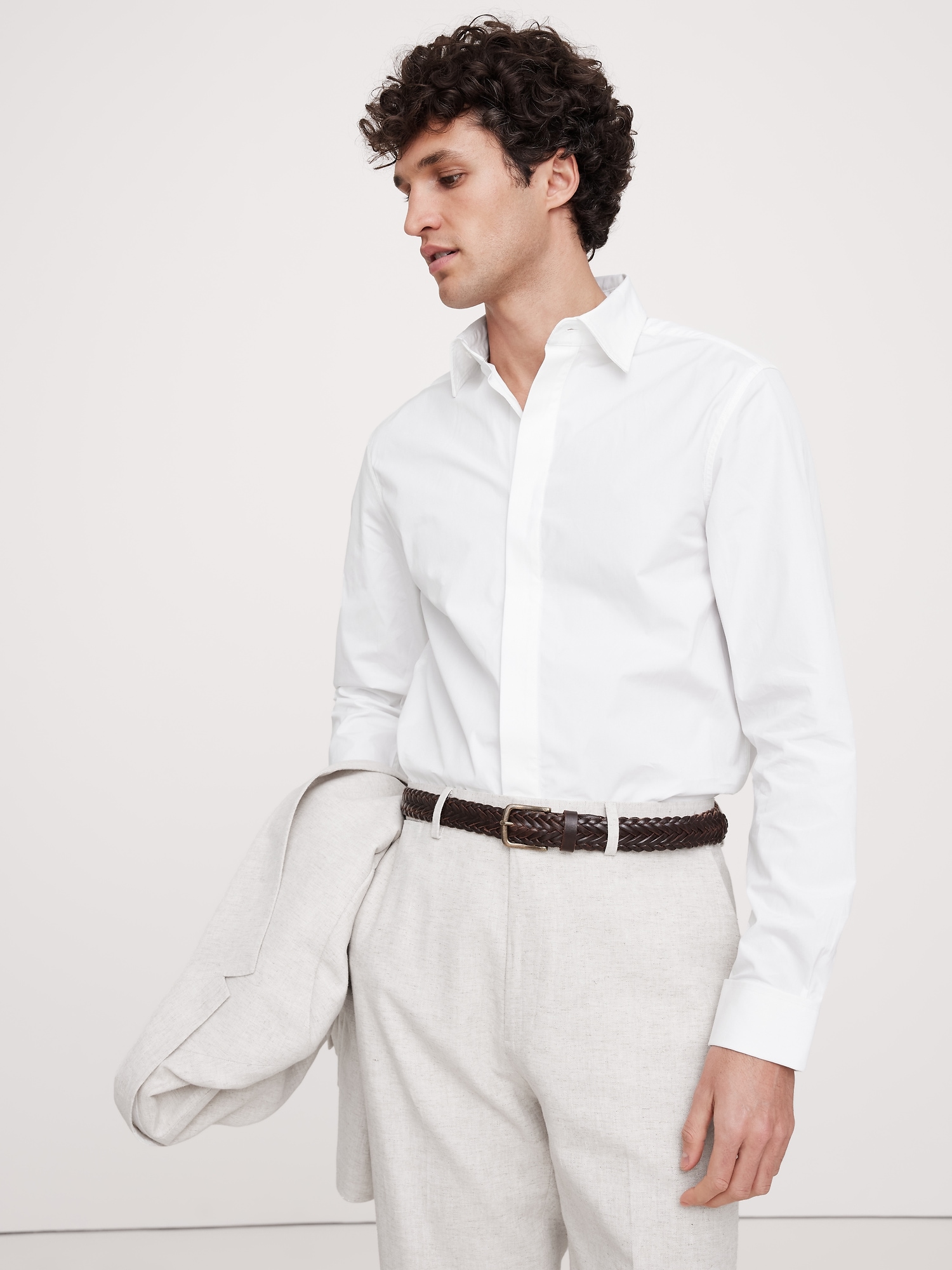 Slim-Fit Poplin Tuxedo Shirt with Spread Collar