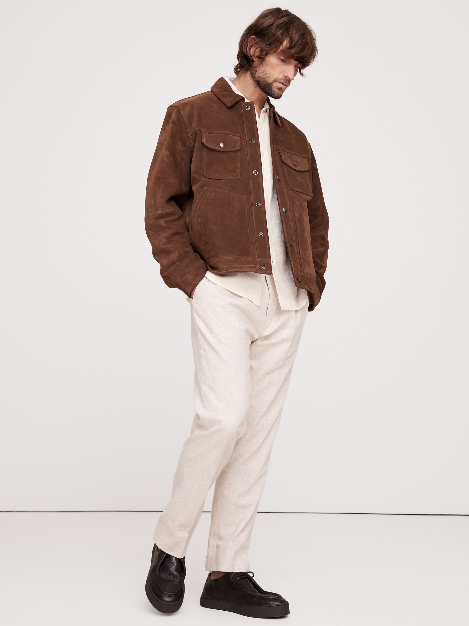 Texture-Stripe Linen Shirt