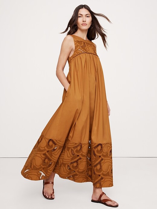banana republic embroidered cotton poplin maxi dress Banana Republic Women's Embroidered Cotton Maxi Dress Ivory With Embroidery Size XL