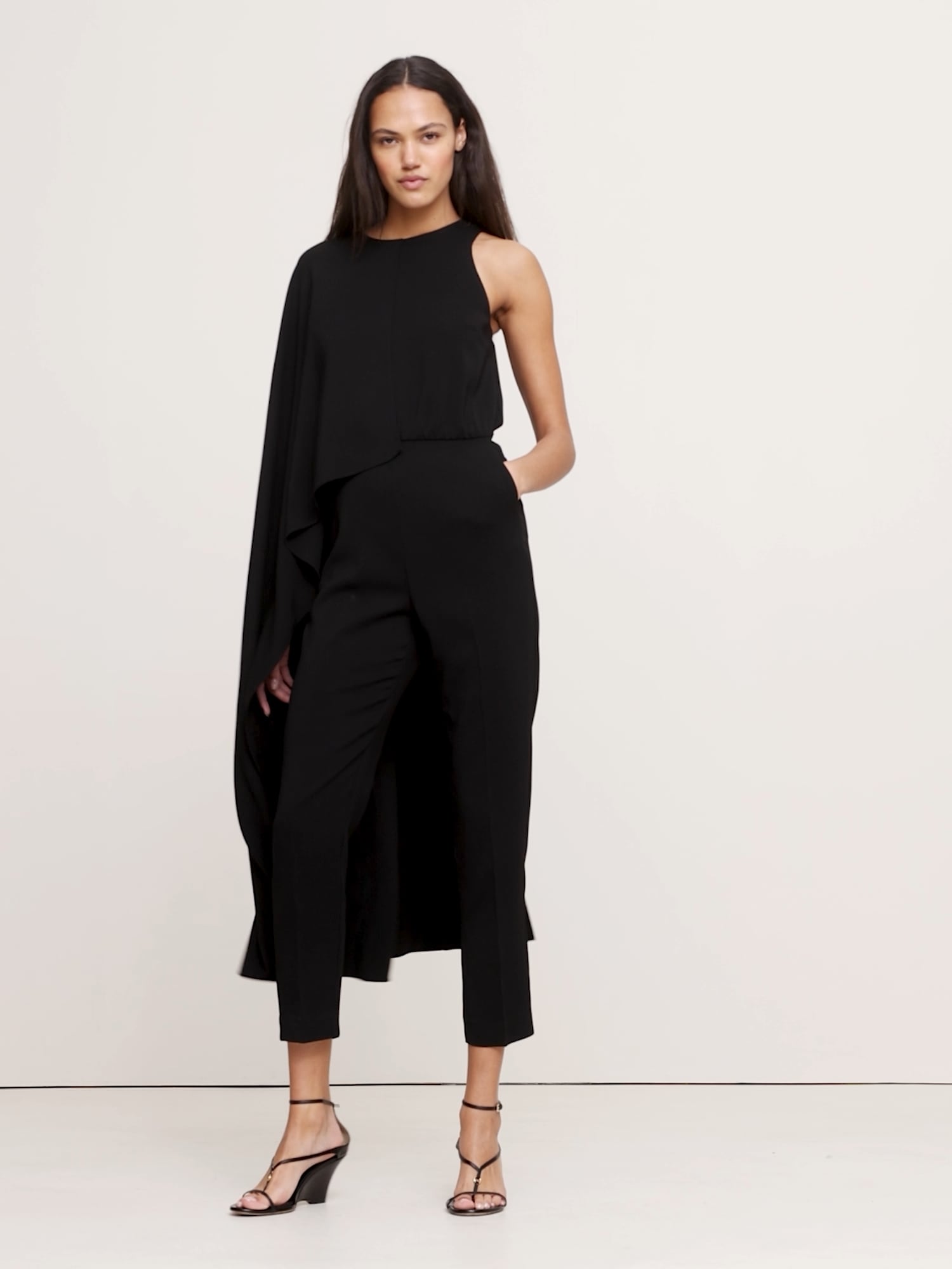 Image number 2 showing, Crepe Cape-Shoulder Jumpsuit