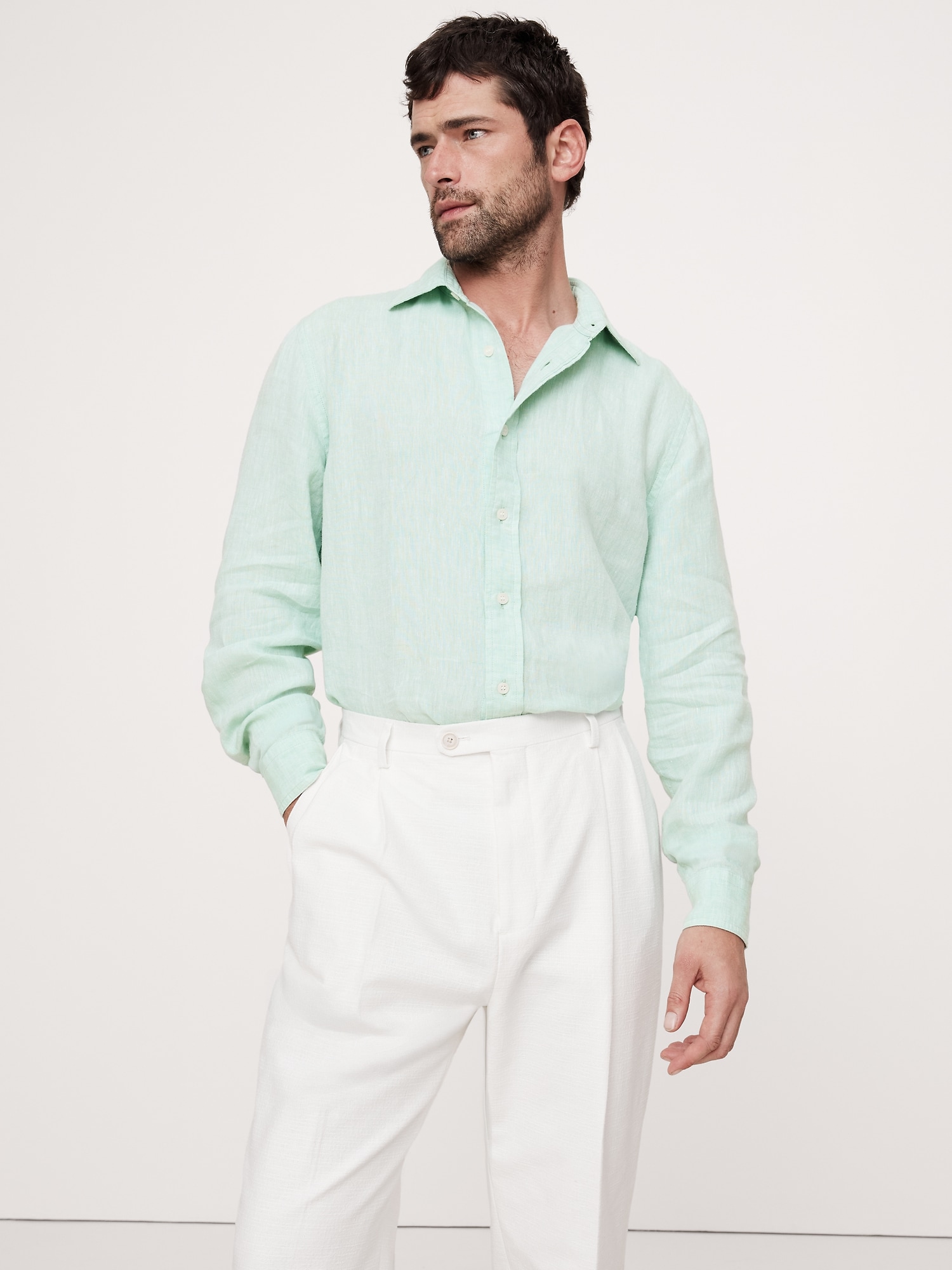 Standard-Fit Linen Shirt - Green