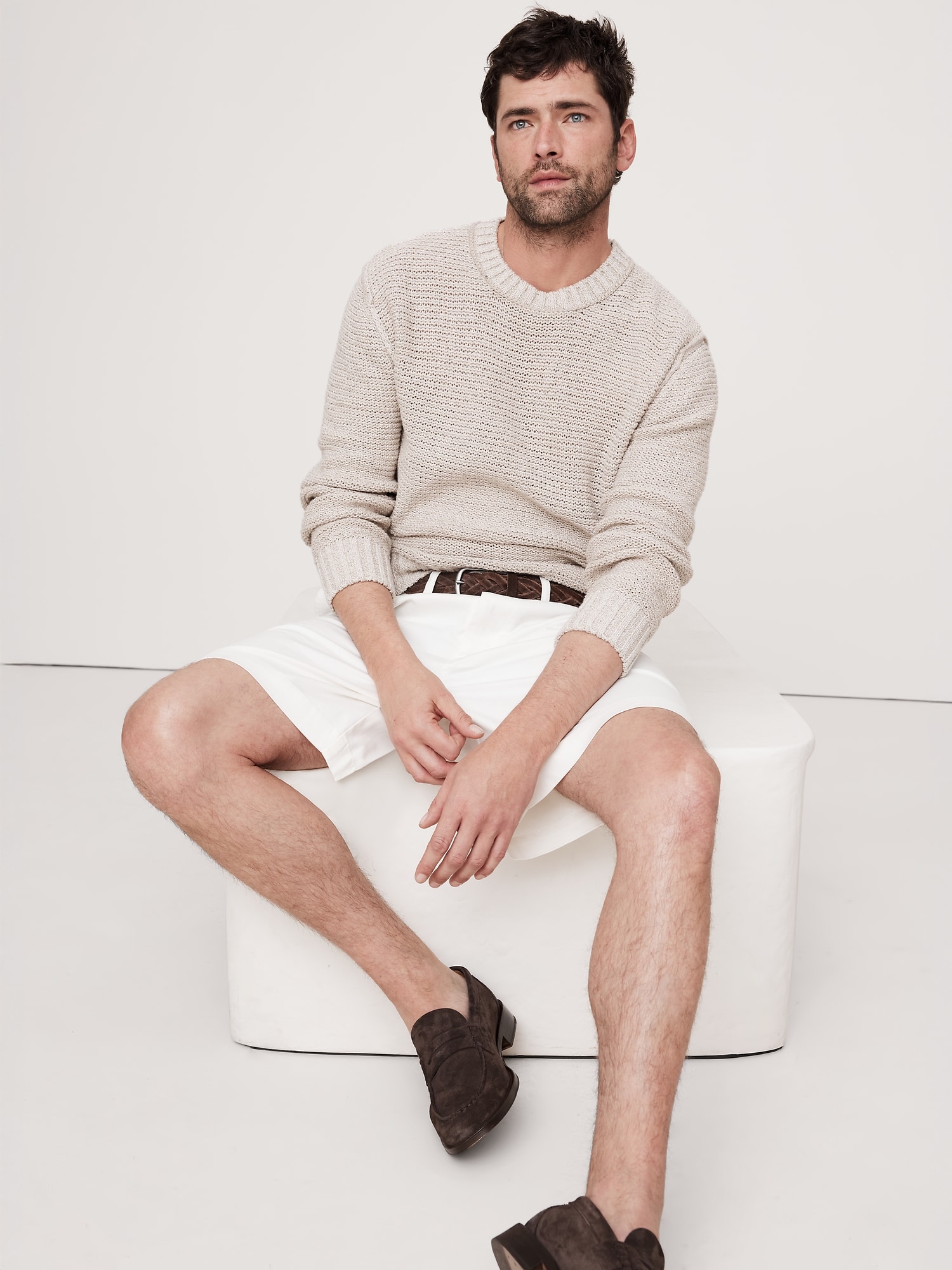 Cotton-Linen Blend Crew-Neck Sweater