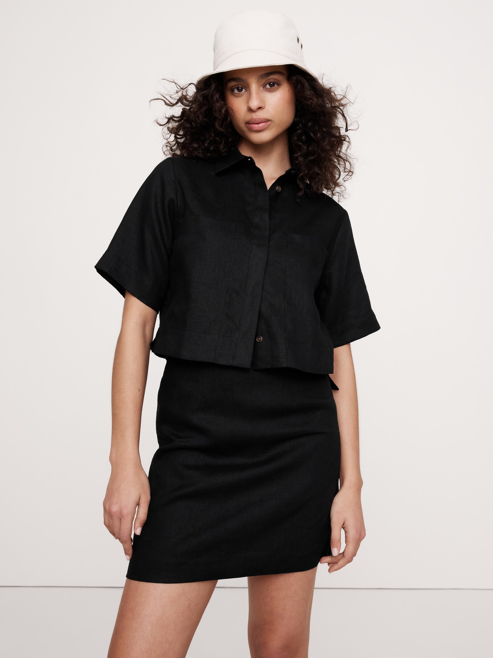 [送料込] Linen Cutting cropped shirt 大阪店WEB限定受注制【Chikashitsu +】linen cropped cutting