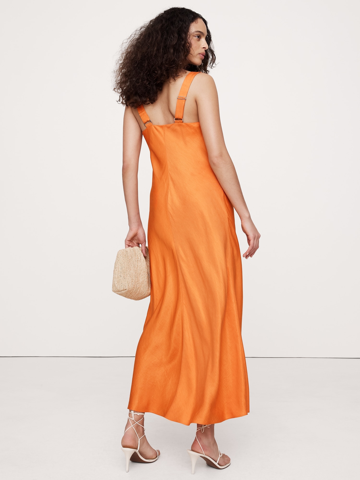 Draped Viscose-Linen Maxi Dress