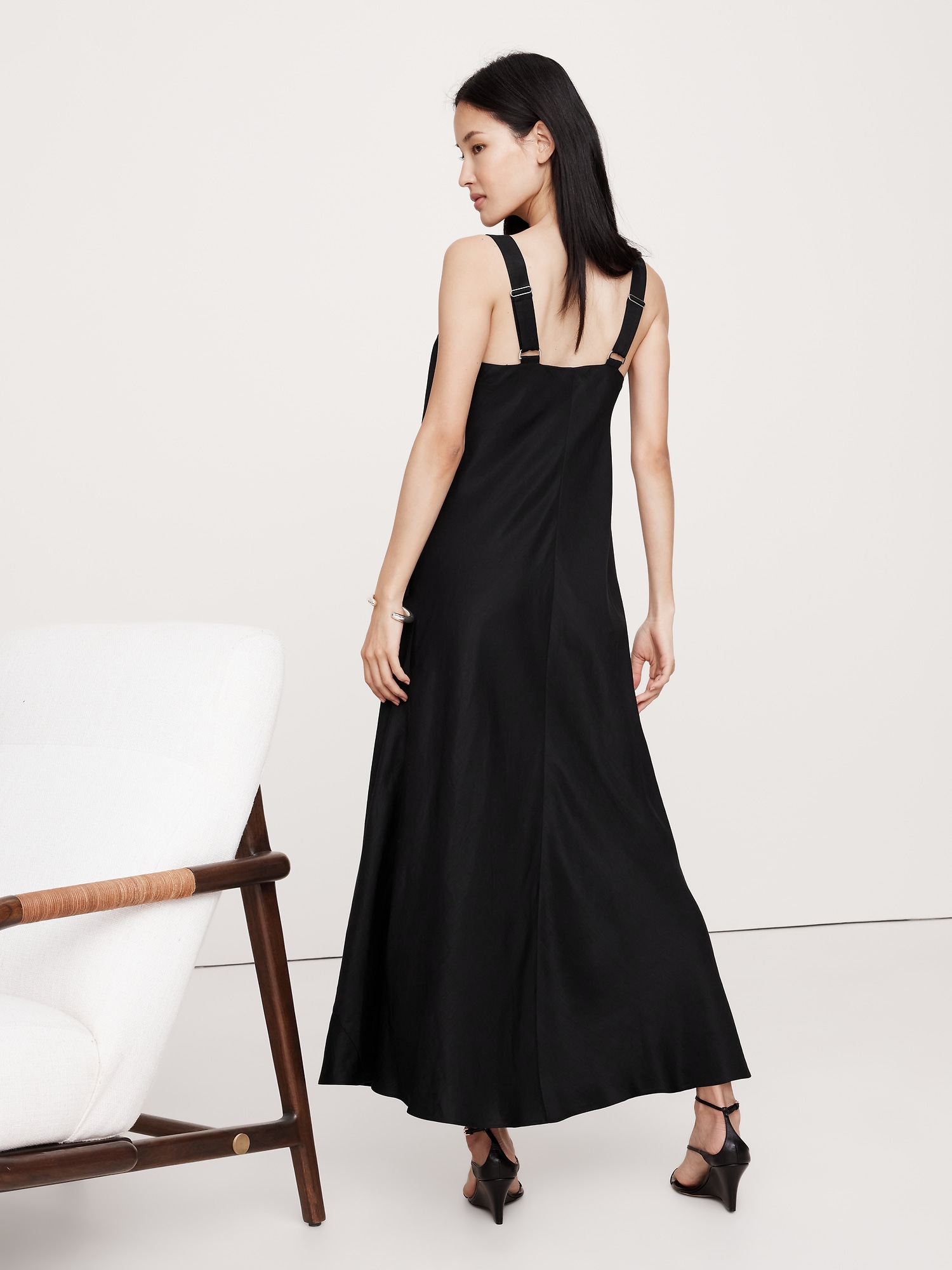 Draped Viscose-Linen Maxi Dress