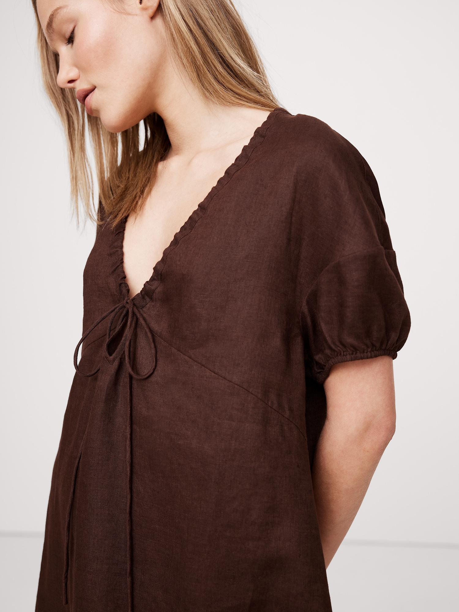 Linen Tie-Front Mini Dress