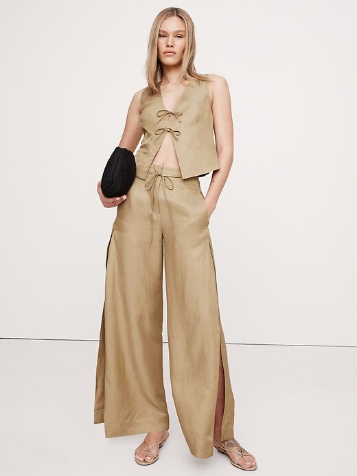 Ultra High-Rise Wide-Leg Viscose-Linen Pant with Side Slits