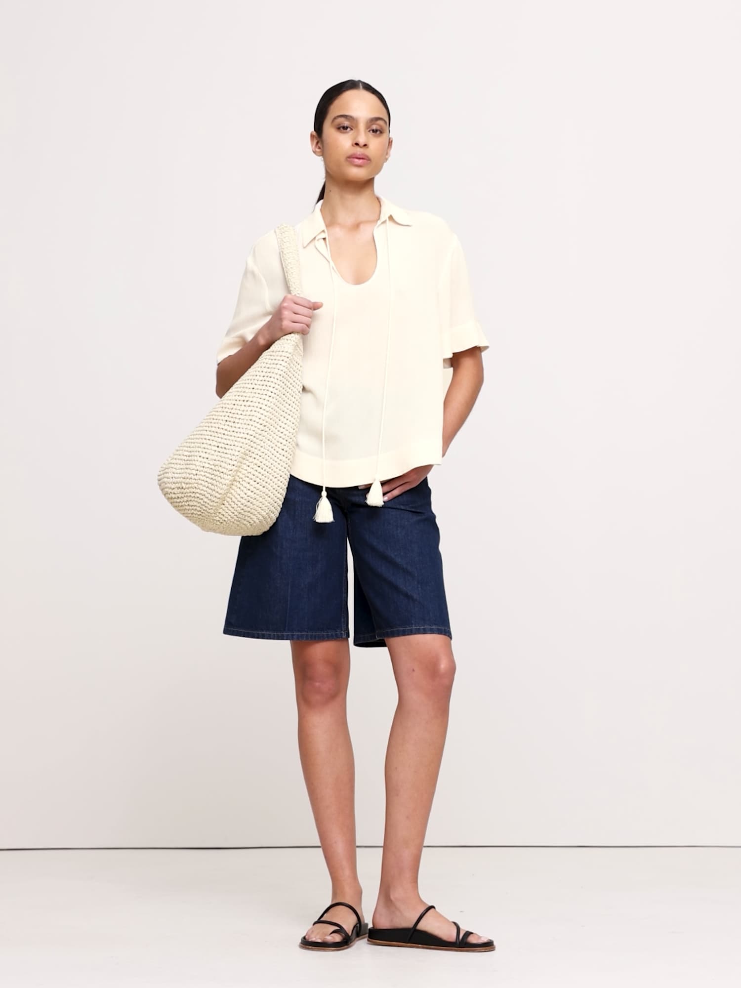 Image number 2 showing, Gauze Tassel-Tie Popover Shirt