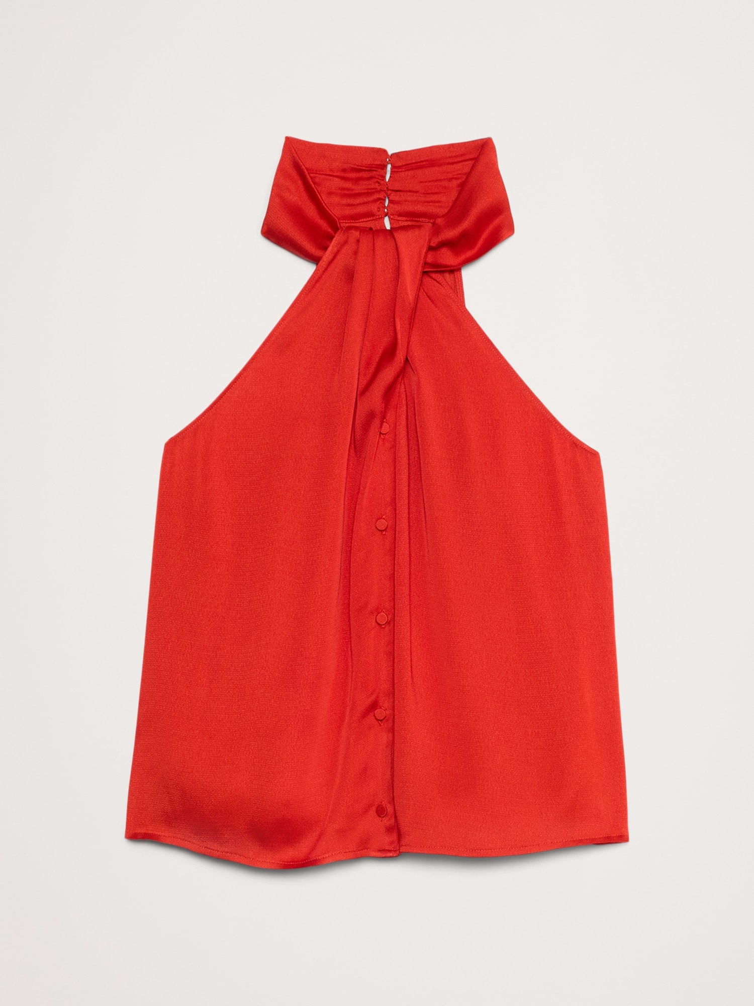 Hammered Satin Halter Button-Down Top