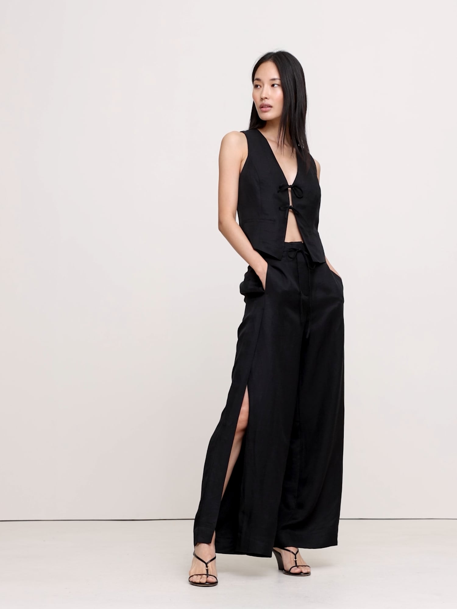 Image number 2 showing, Ultra High-Rise Wide-Leg Viscose-Linen Pant with Side Slits
