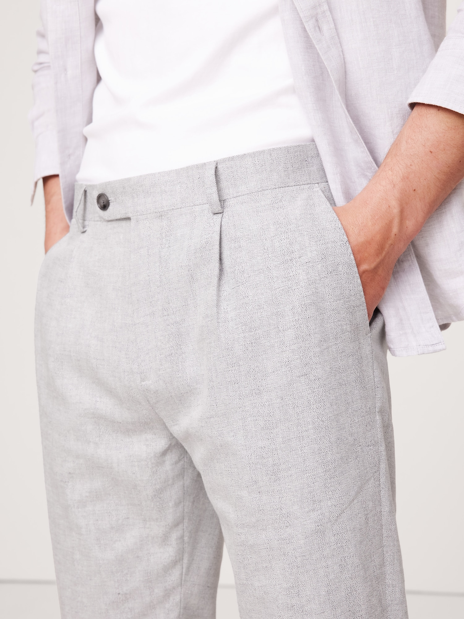 Herringbone Linen-Cotton Suit Pant