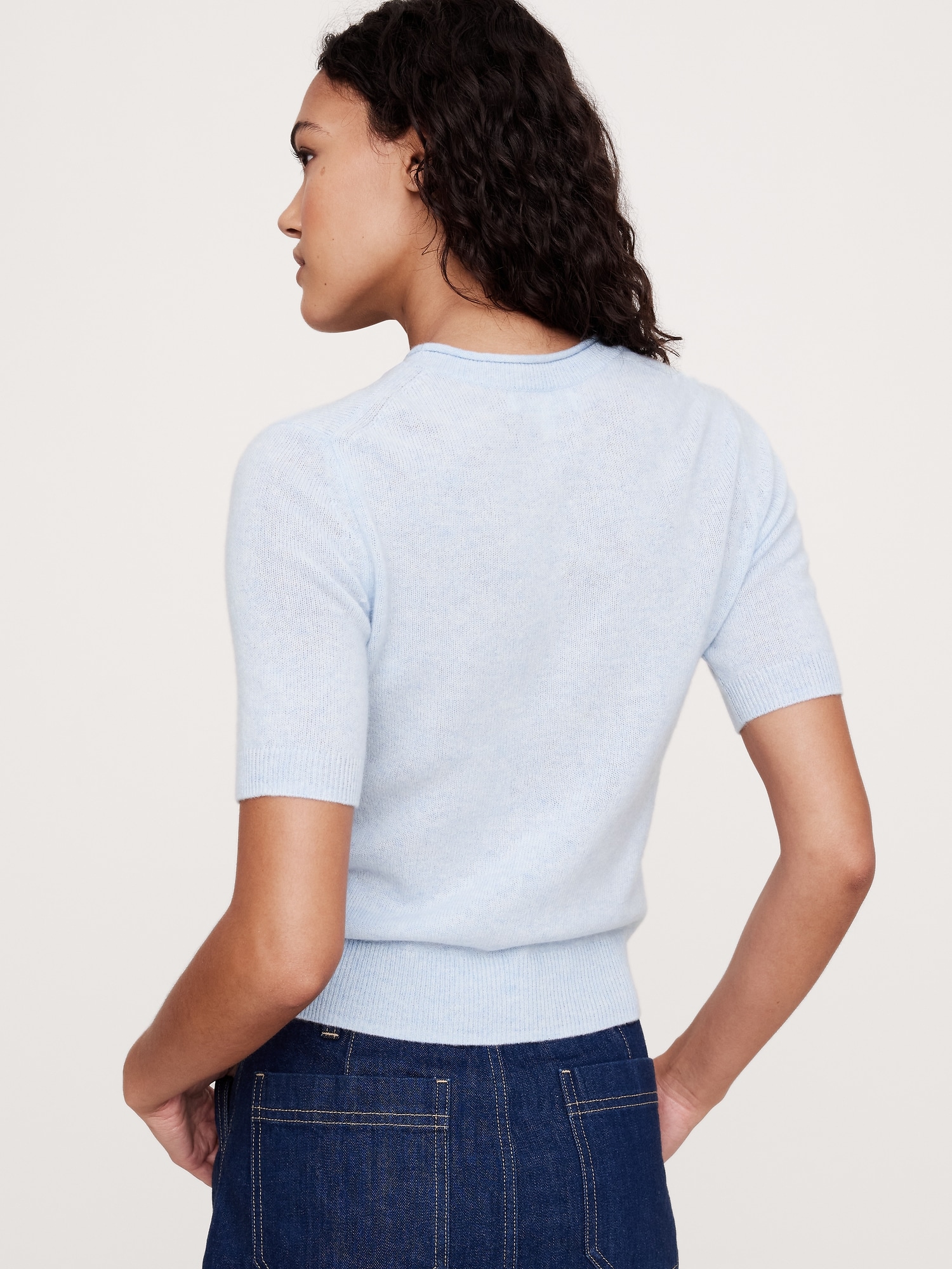 Lightweight Cashmere Short-Sleeve Sweater