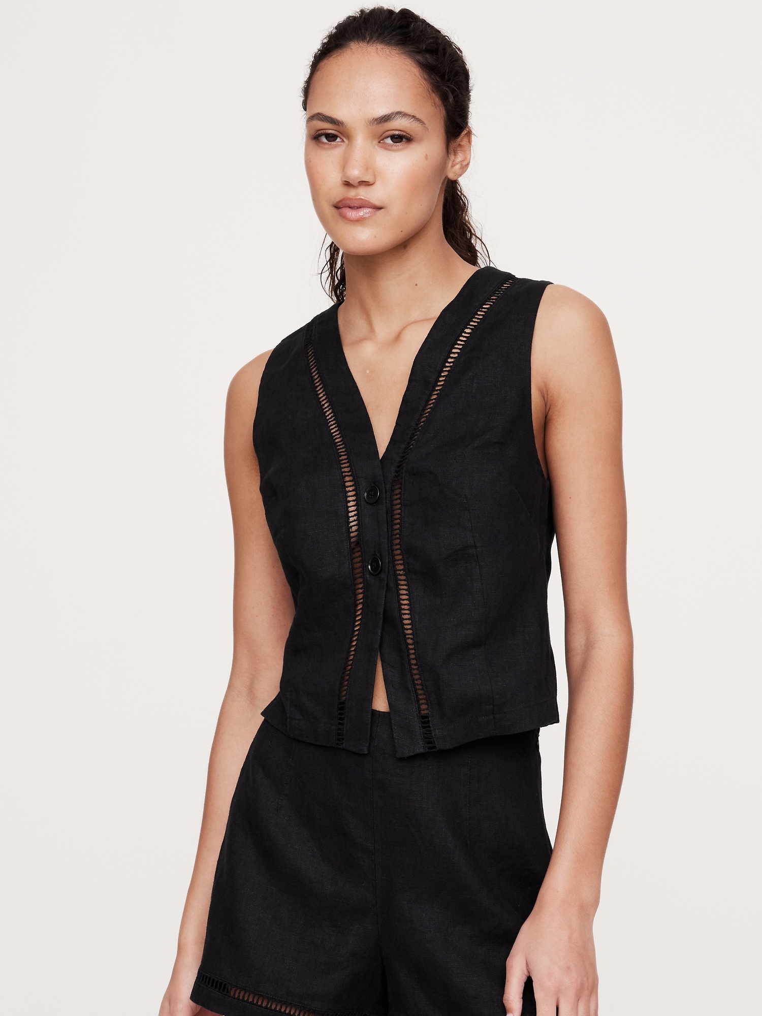 Lace-Trim Linen Vest