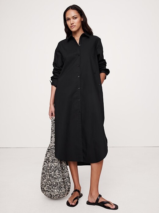 cotton poplin asymmetrical shirt dress Tibi Asymmetrical Shirt Dress in Blue Multi main image 1