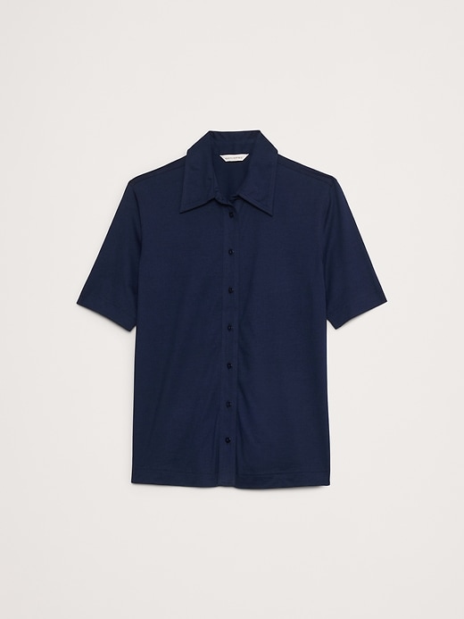 Silky Cotton Short-Sleeve Button-Down Top | Banana Republic